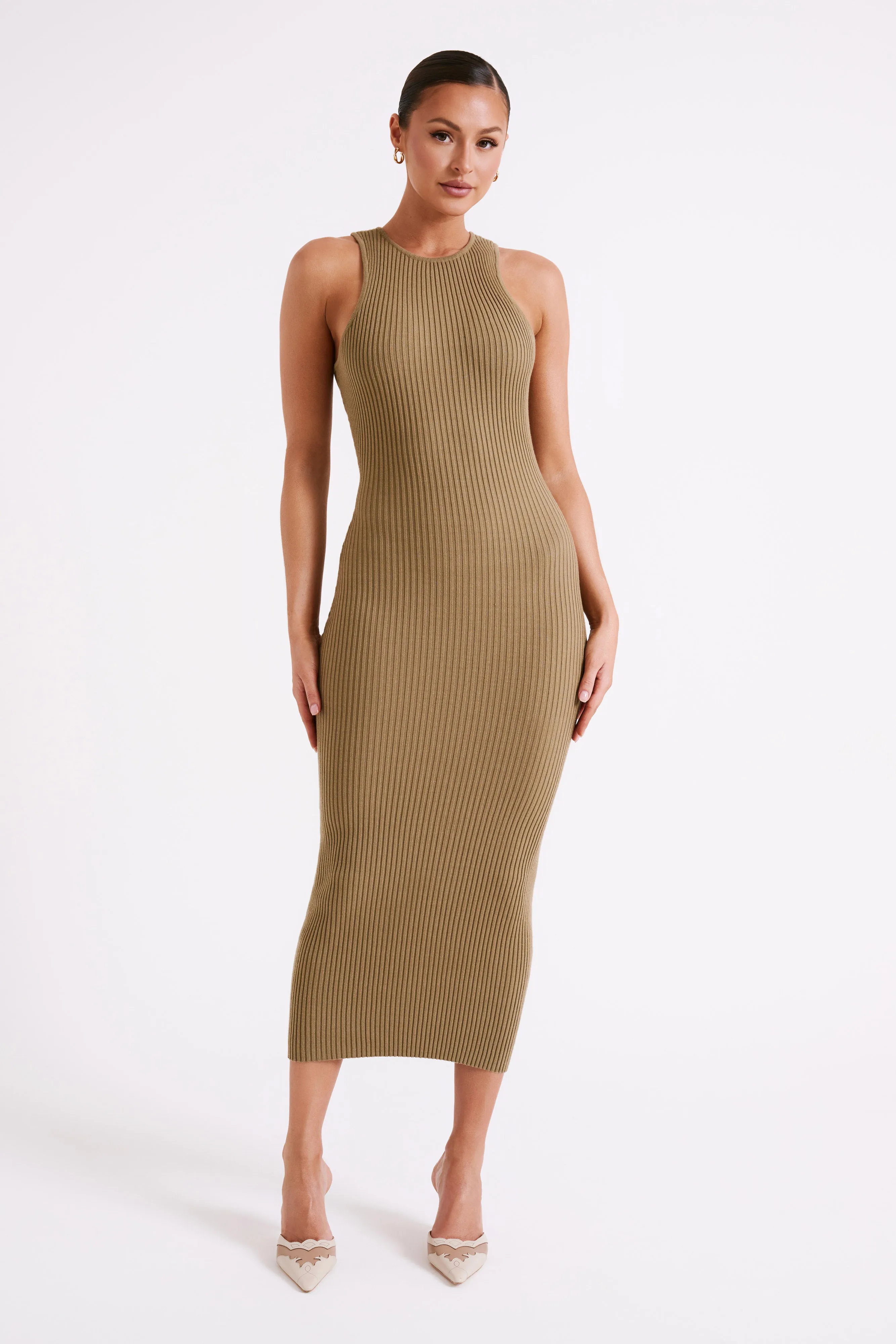 Sienna Knit Midi Dress - Olive sold by Meshki
