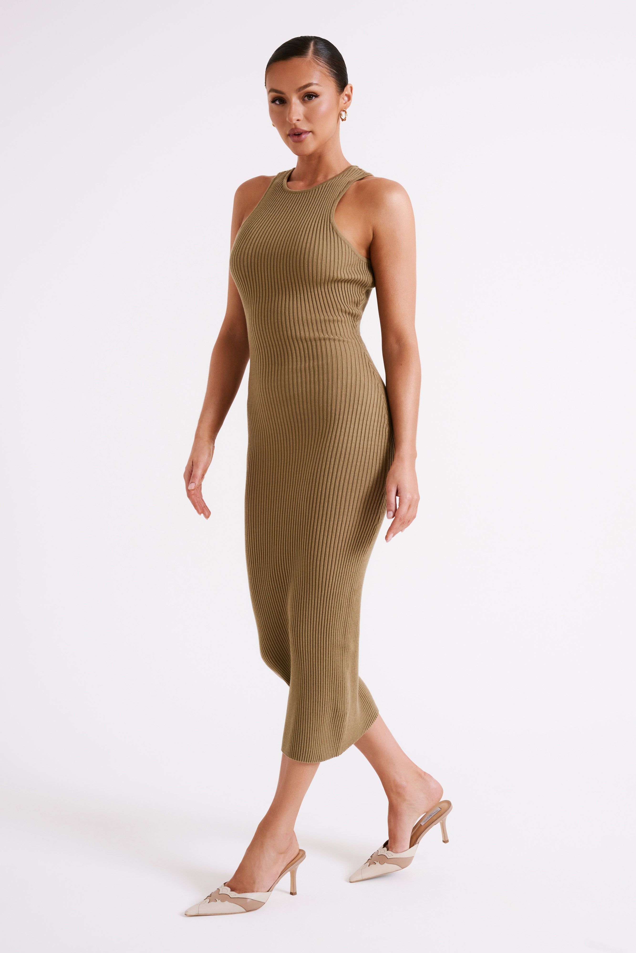 Sienna Midi Knit Dress - Olive sold by Meshki product image thumbnail 4