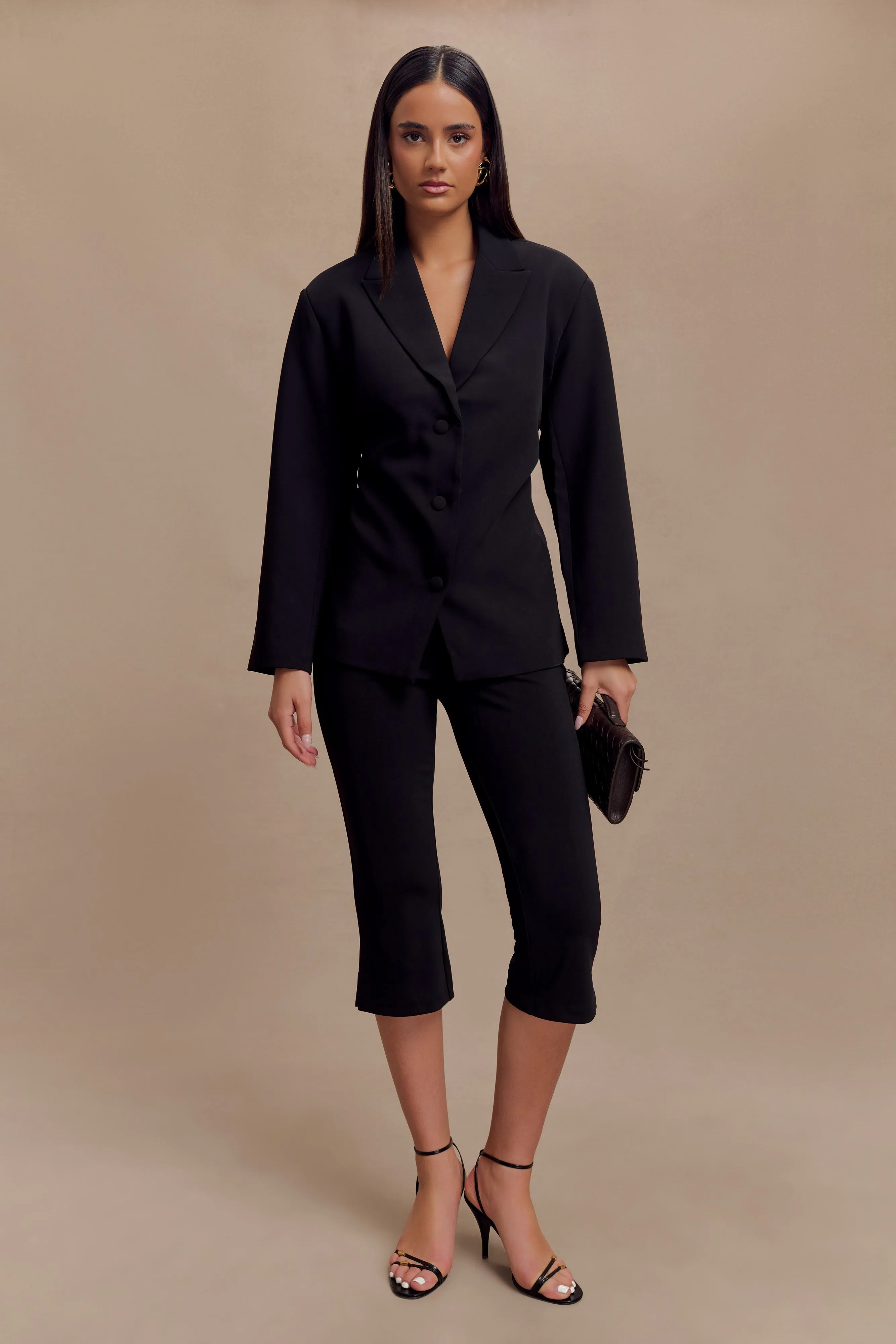 Layla Flared Crepe Capri Pants - Black sold by Meshki product image thumbnail 3