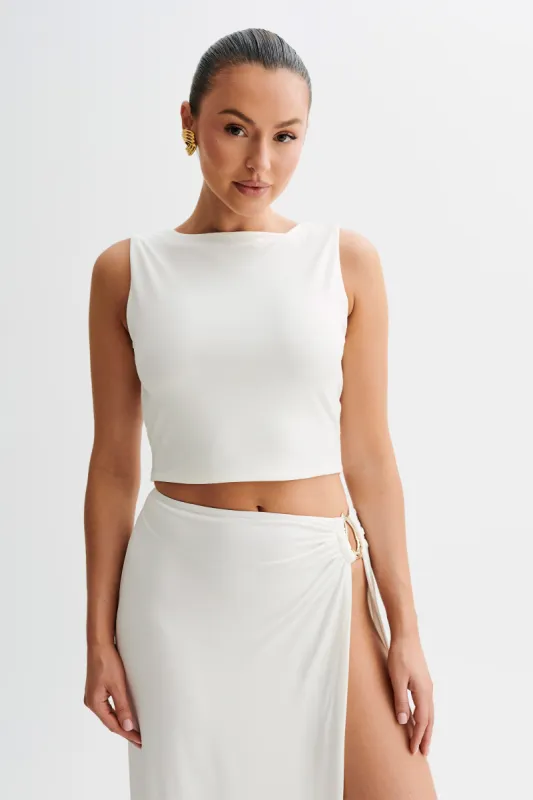 Suri Slinky Cowl Back Top - White sold by Meshki