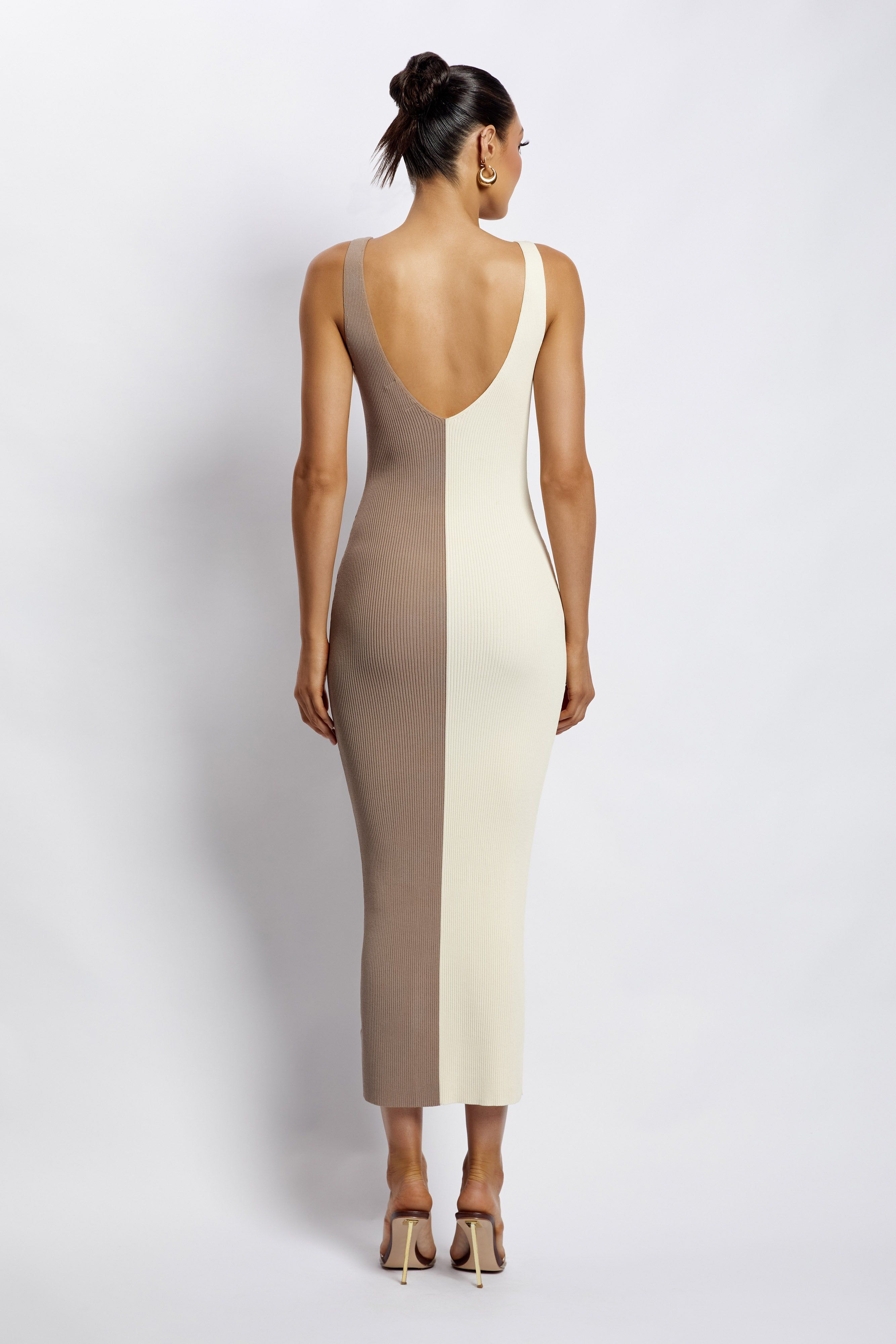 Jodie Two Tone V Neck Midi Dress - Multi Nude sold by Meshki product image thumbnail 2