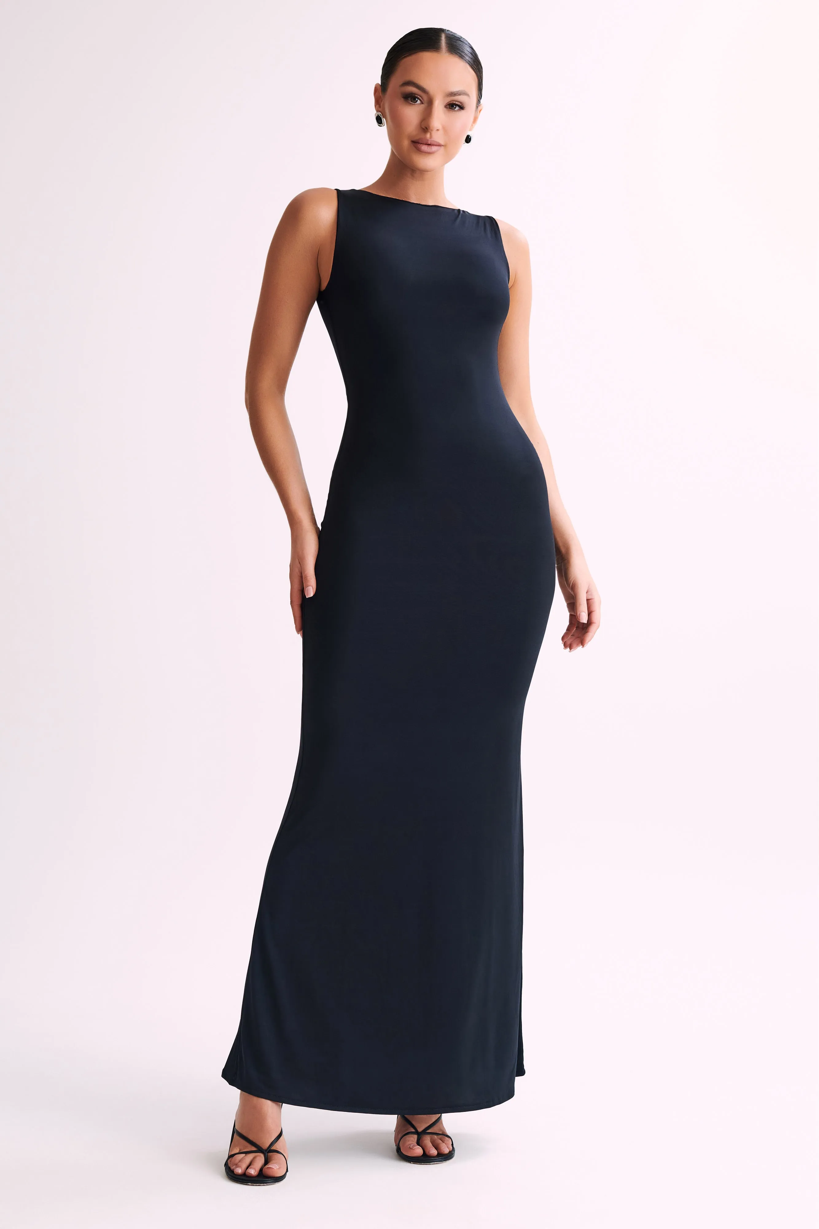 Tarna Sleeveless Slinky Maxi Dress - Black sold by Meshki