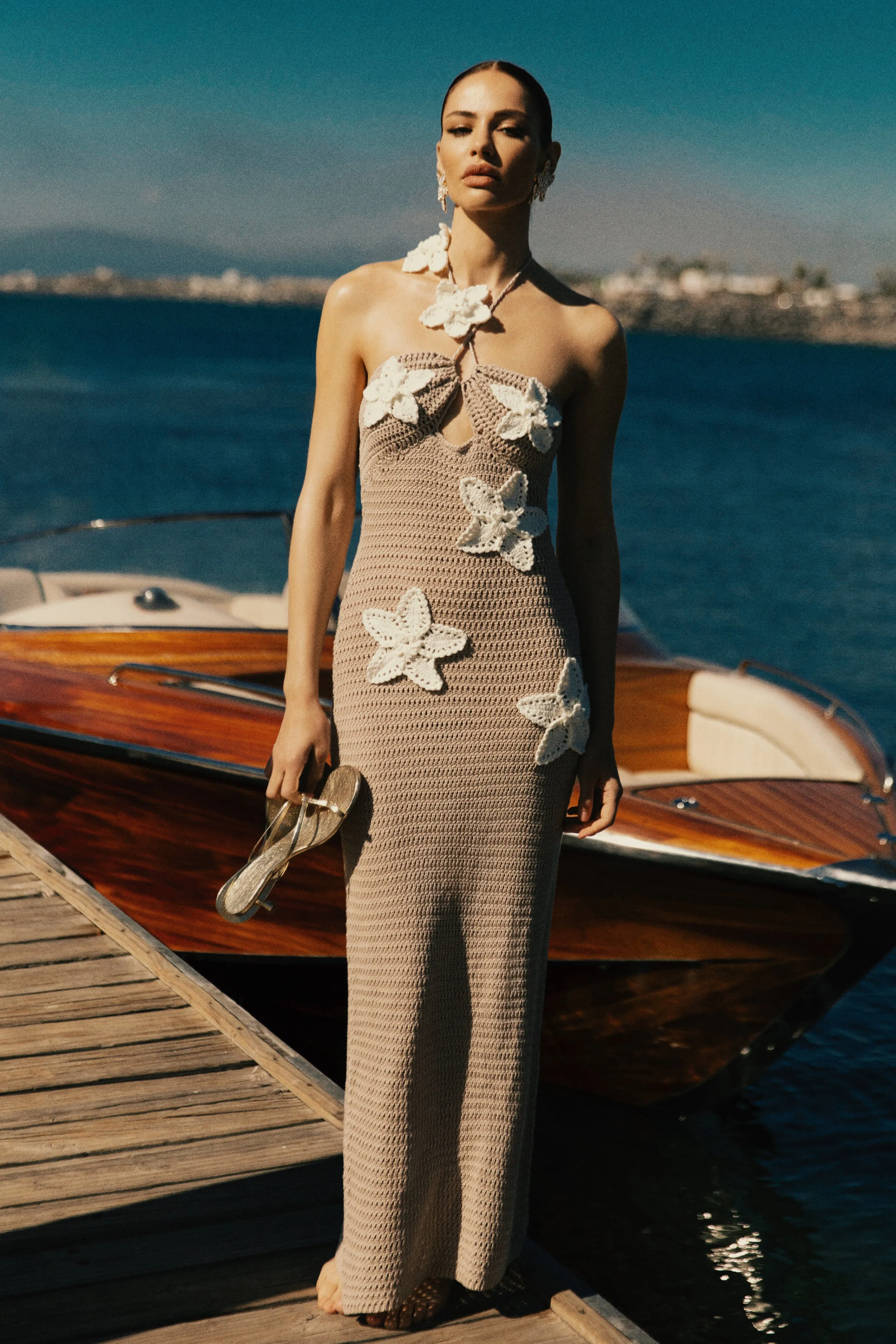 Kyla Floral Crochet Maxi Dress - Taupe/White sold by Meshki product image thumbnail 2