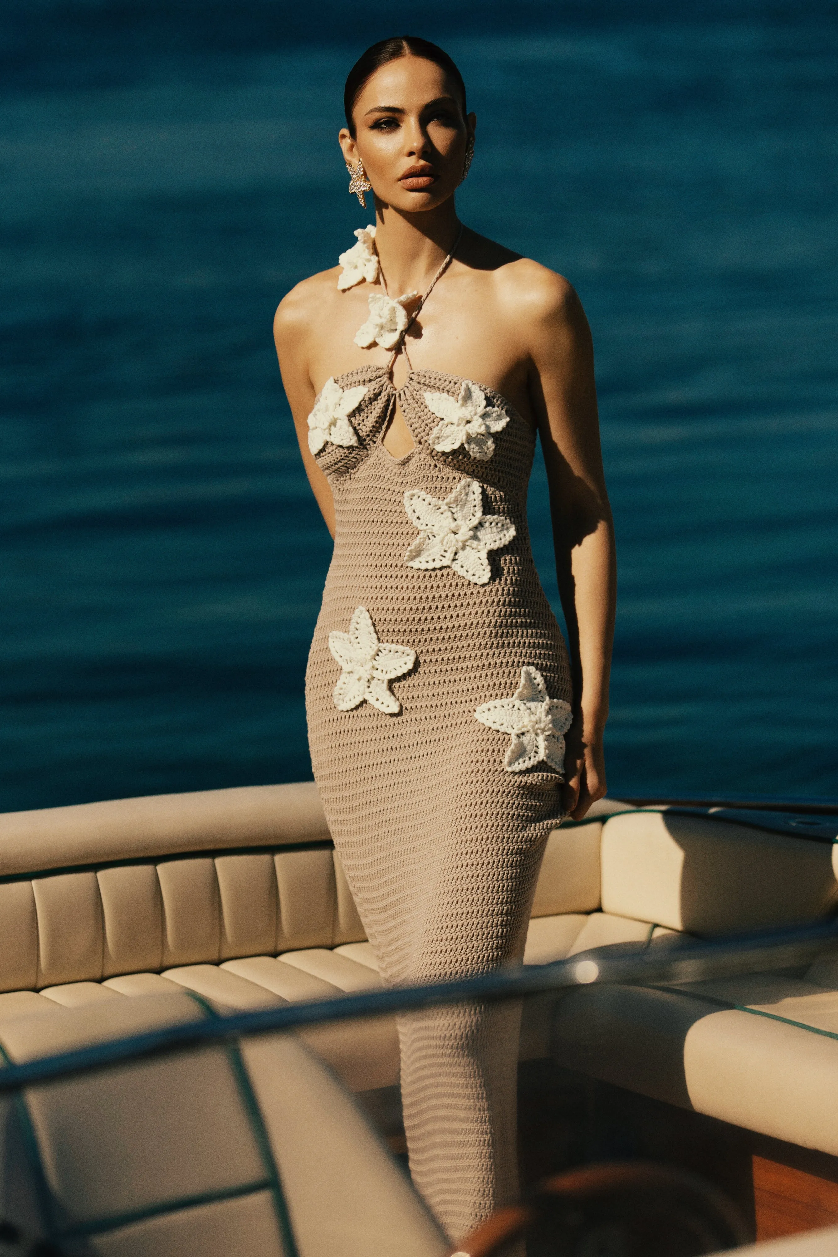 Kyla Floral Crochet Maxi Dress - Taupe/White sold by Meshki product image thumbnail 4