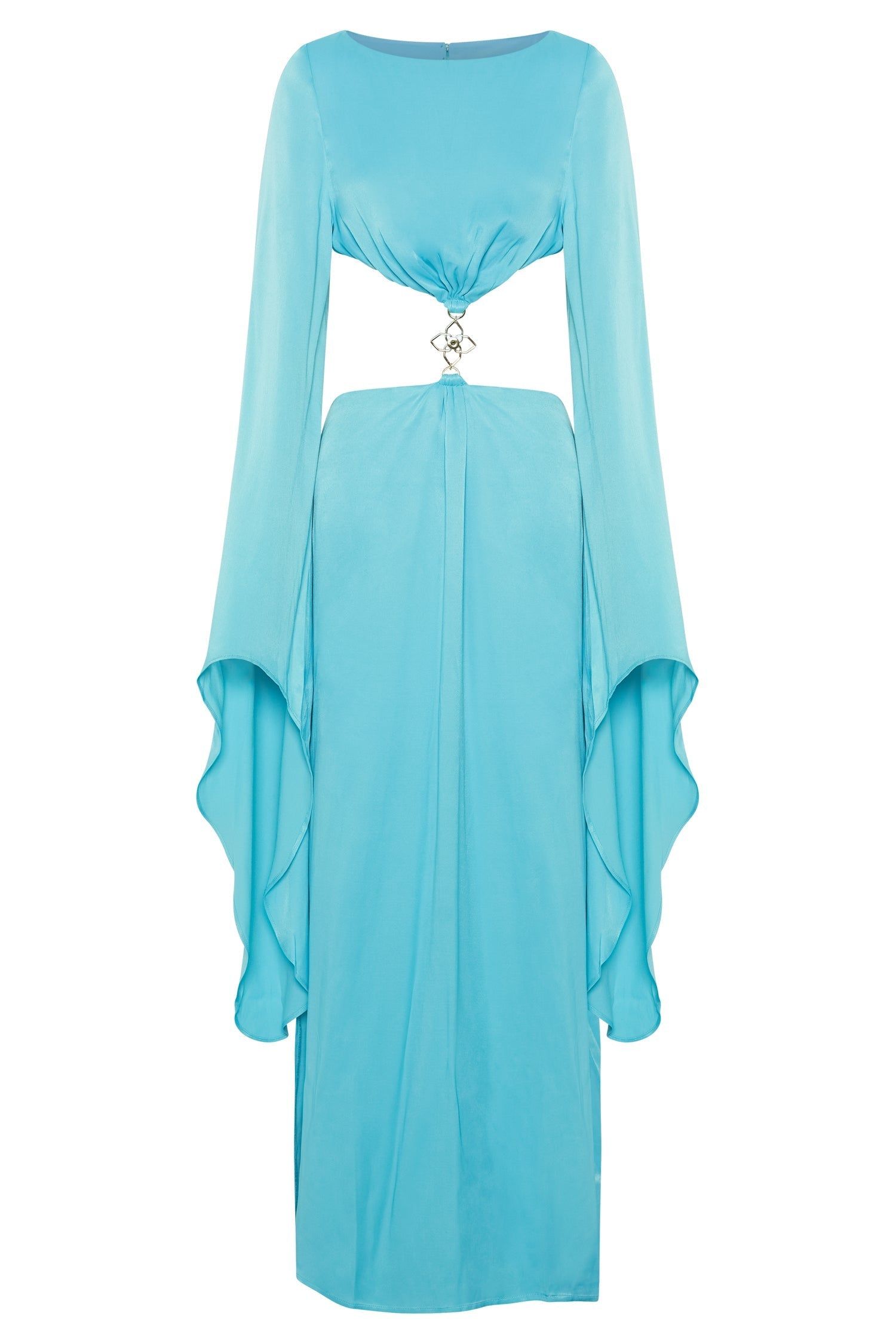 Leyla Flare Sleeve Maxi Dress With High Split - Turquoise sold by Meshki product image thumbnail 9
