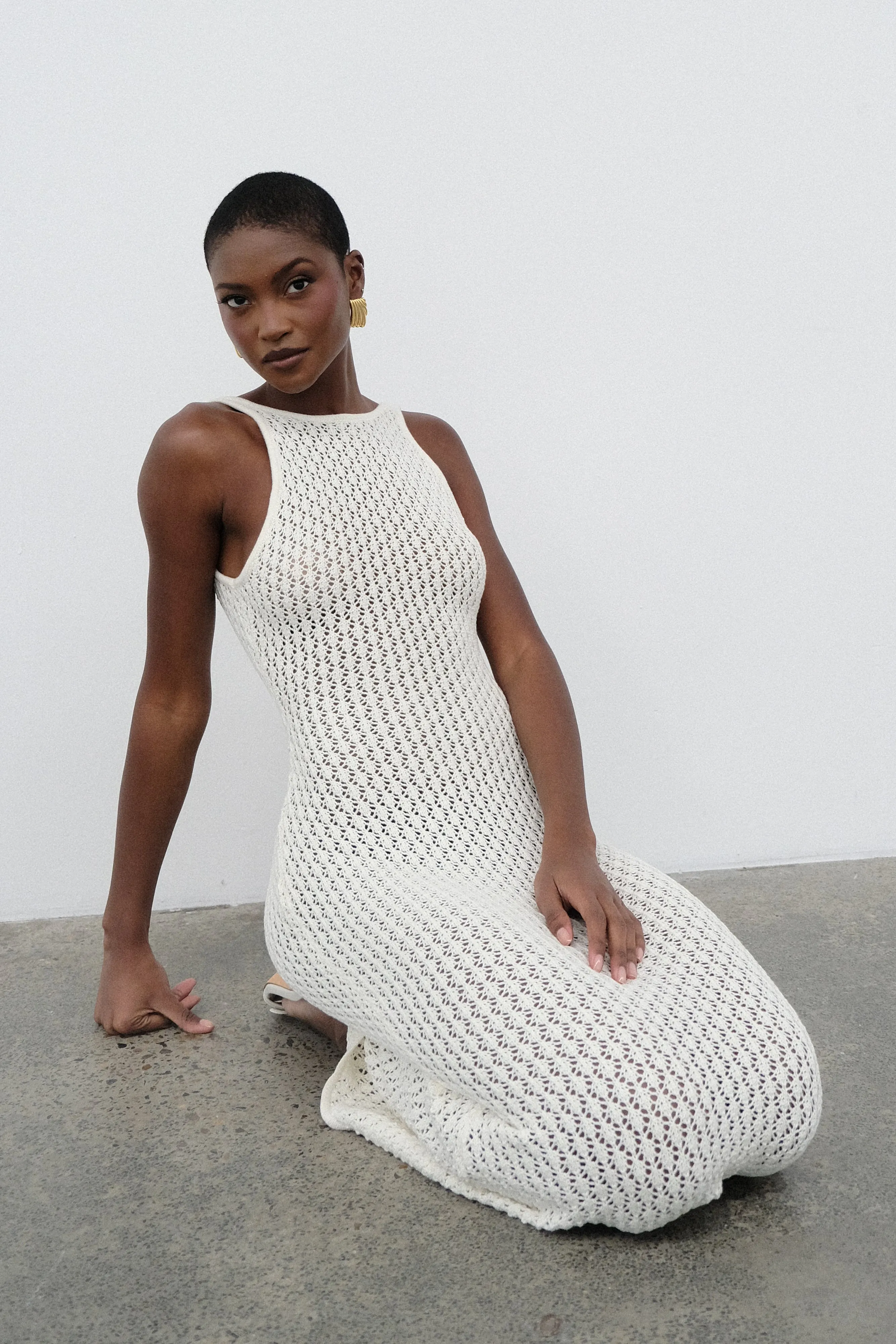 Cordelia Crochet Fishtail Midi Dress - Ivory sold by Meshki product image thumbnail 2