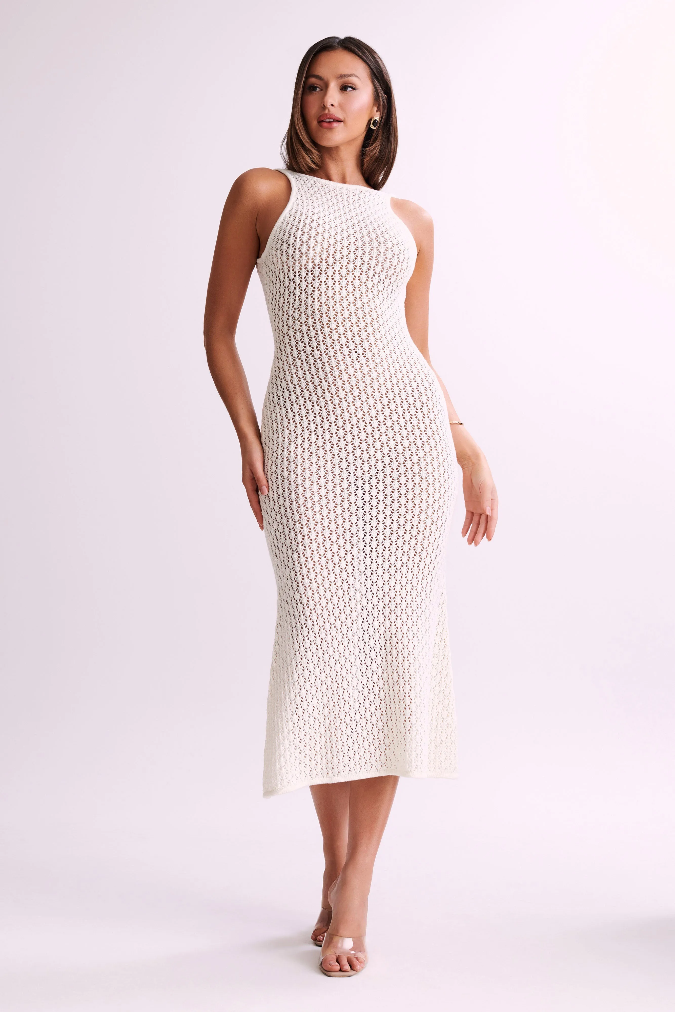 Cordelia Crochet Fishtail Midi Dress - Ivory sold by Meshki product image thumbnail 3