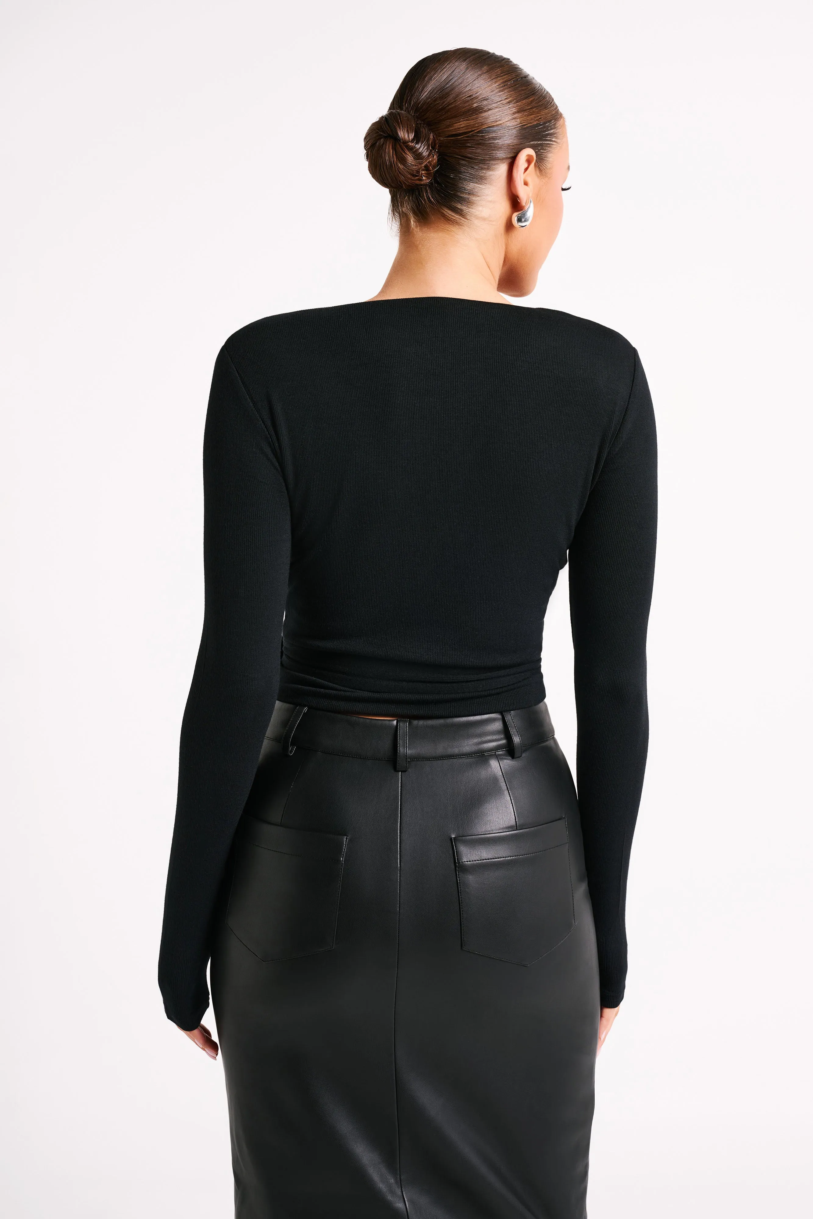 Flora Long Sleeve Wrap Top - Black sold by Meshki product image thumbnail 3