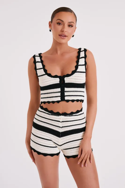 Jordie Knit Long Line Top - Black/White sold by Meshki