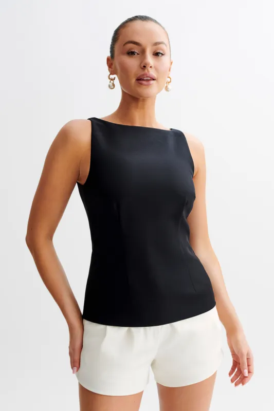 Angela Sleeveless Suiting Top - Black sold by Meshki