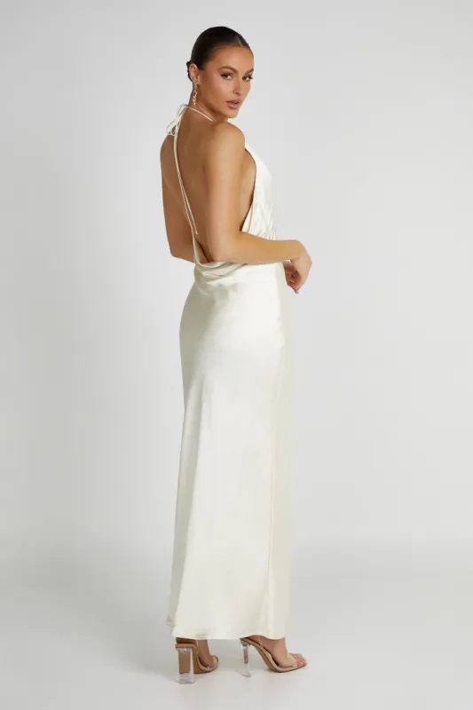 Sammy Satin Halter Maxi Dress - Ivory sold by Meshki