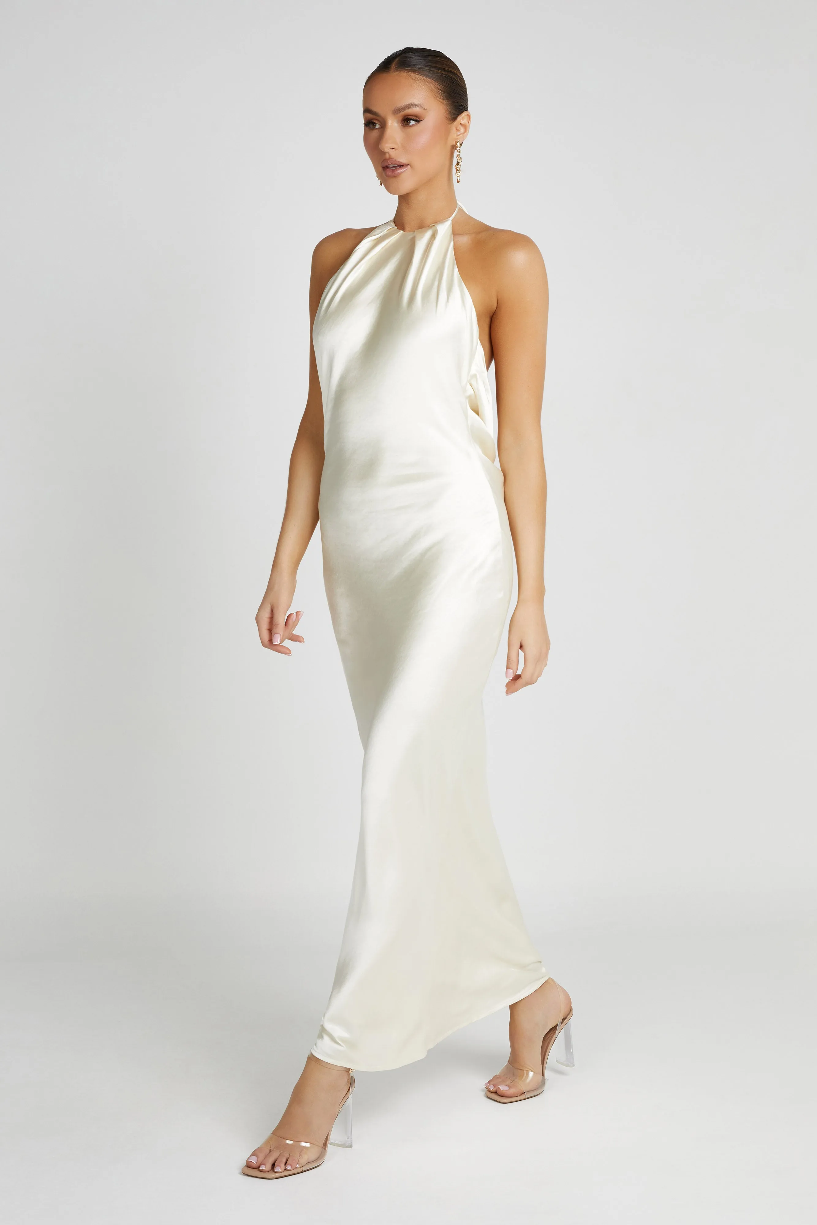 Sammy Satin Halter Maxi Dress - Ivory sold by Meshki product image thumbnail 5