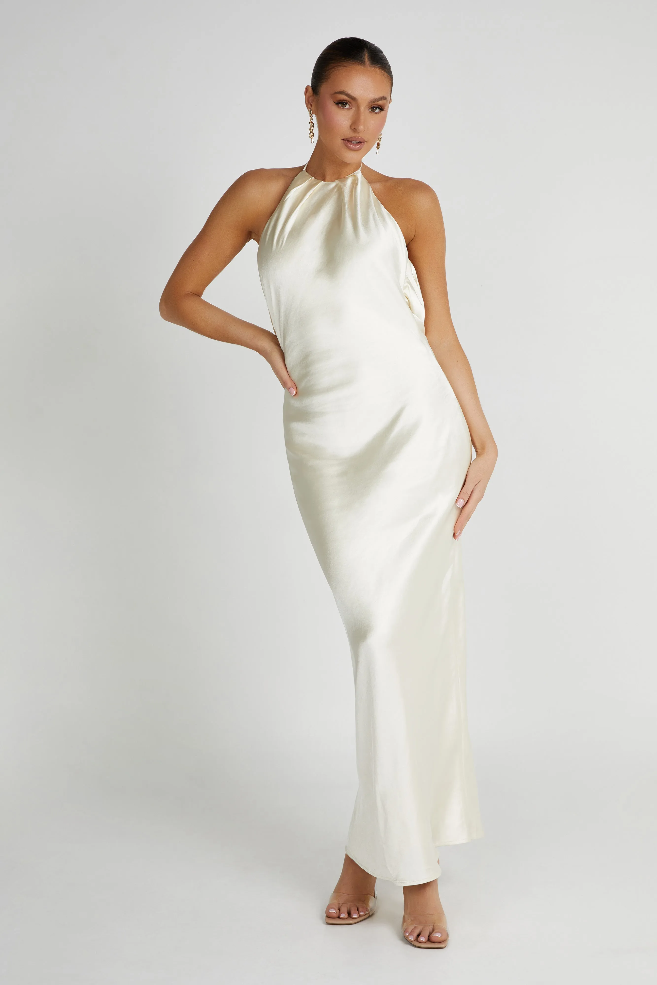 Sammy Satin Halter Maxi Dress - Ivory sold by Meshki product image thumbnail 2