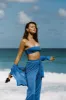 Lucille Shimmer Swim Cover Up Pants - Cobalt Sparkle sold by Meshki