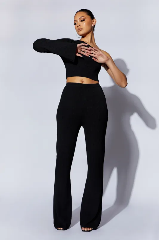 Rue Knit Flared Pants - Black sold by Meshki