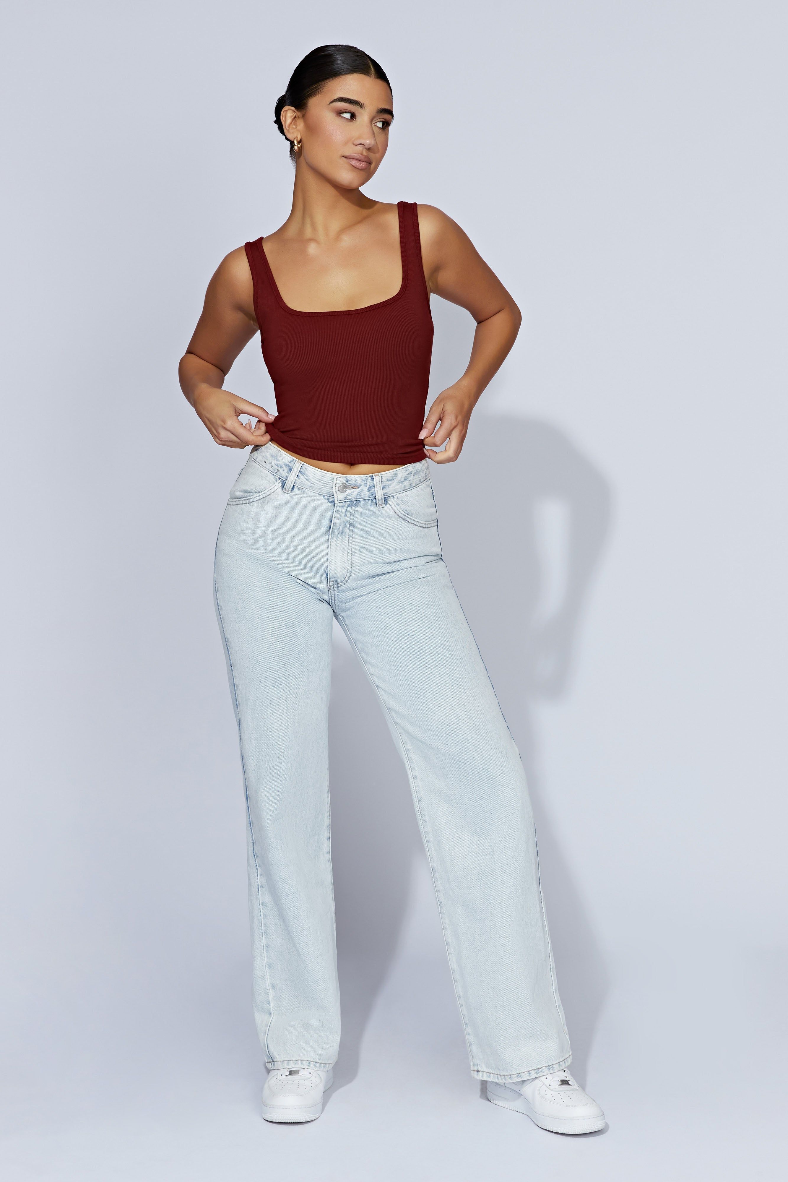 Meghan Square Neck Ribbed Top - Cherry Chocolate sold by Meshki product image thumbnail 5