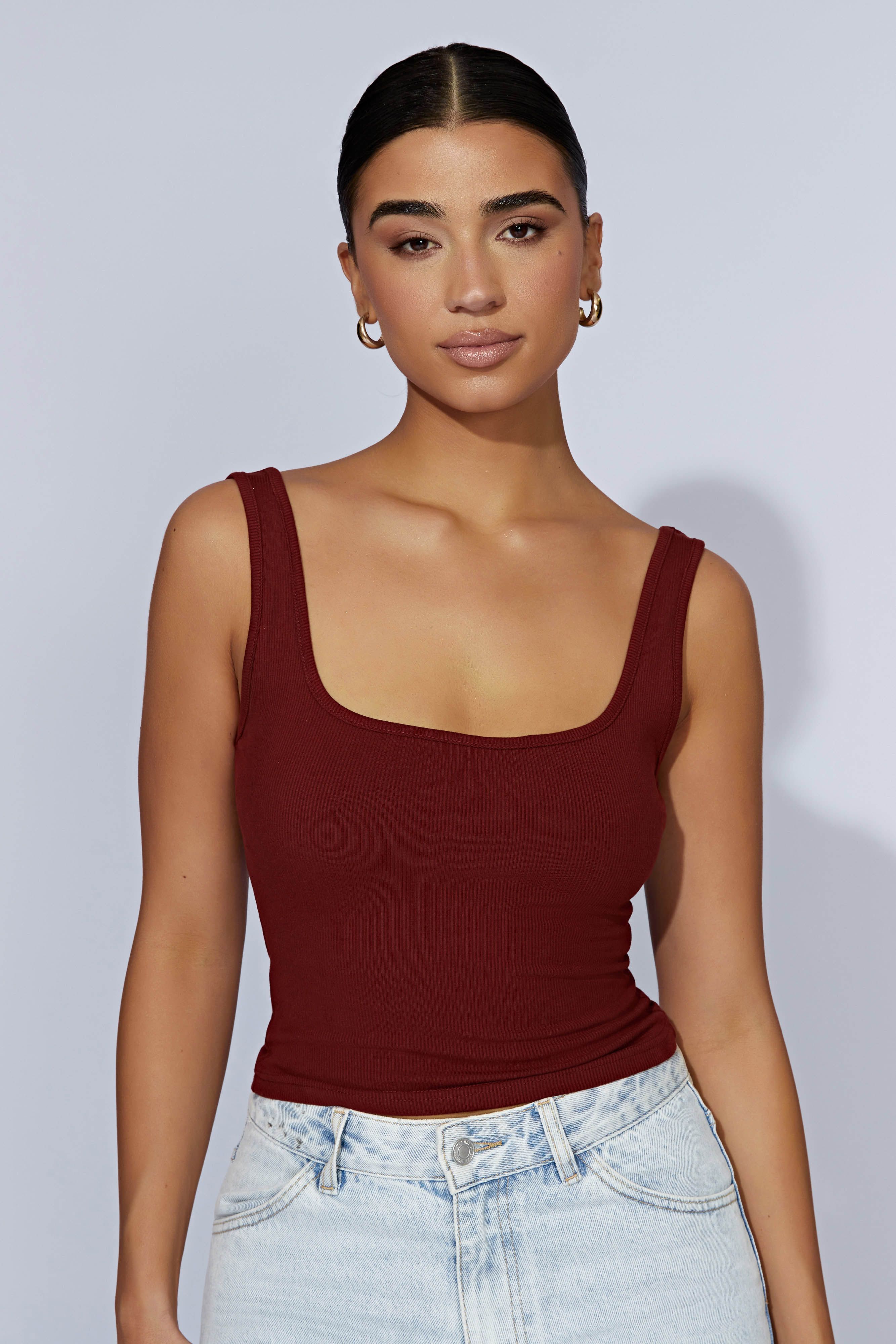 Meghan Square Neck Ribbed Top - Cherry Chocolate sold by Meshki product image thumbnail 2