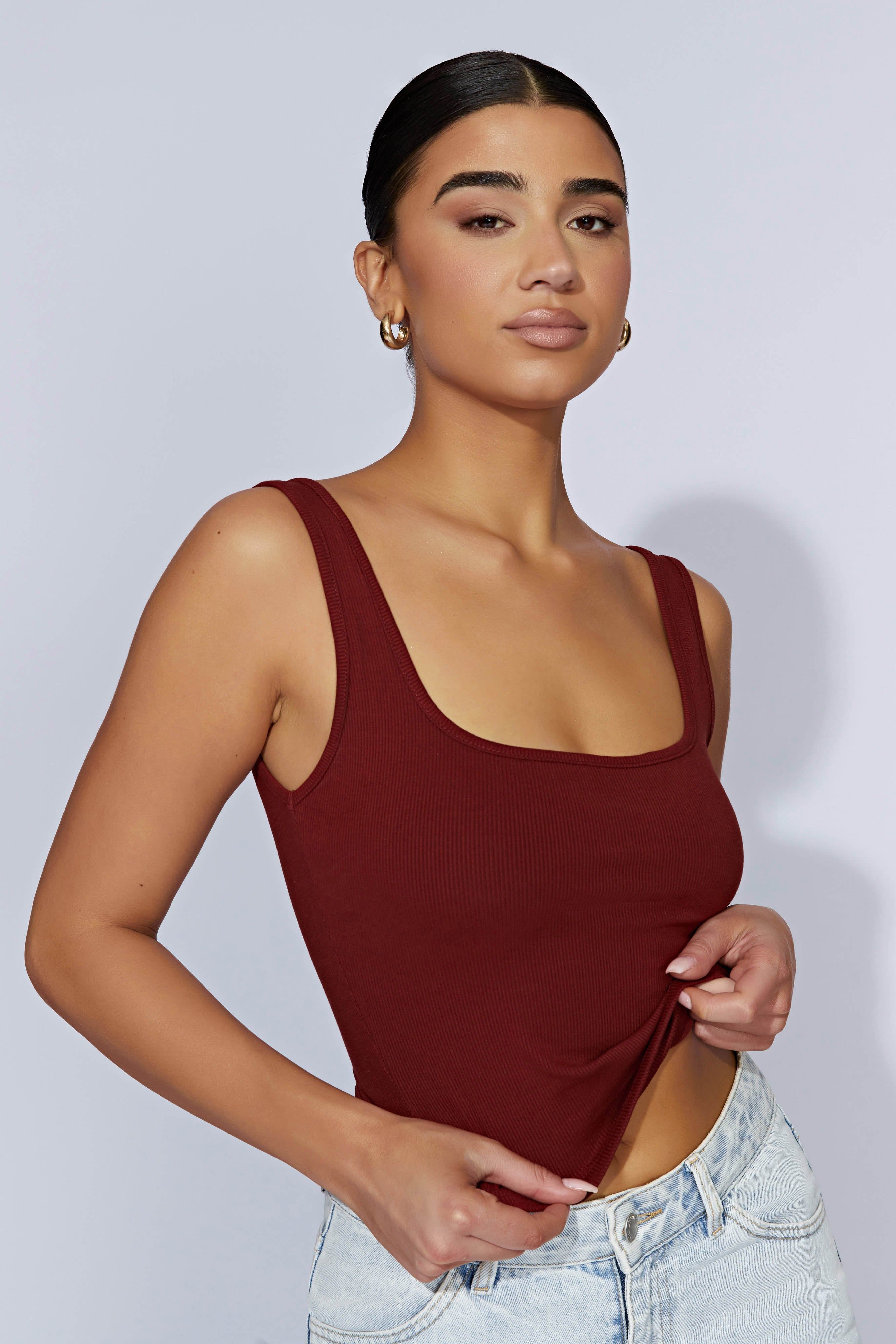 Meghan Square Neck Ribbed Top - Cherry Chocolate sold by Meshki product image thumbnail 6