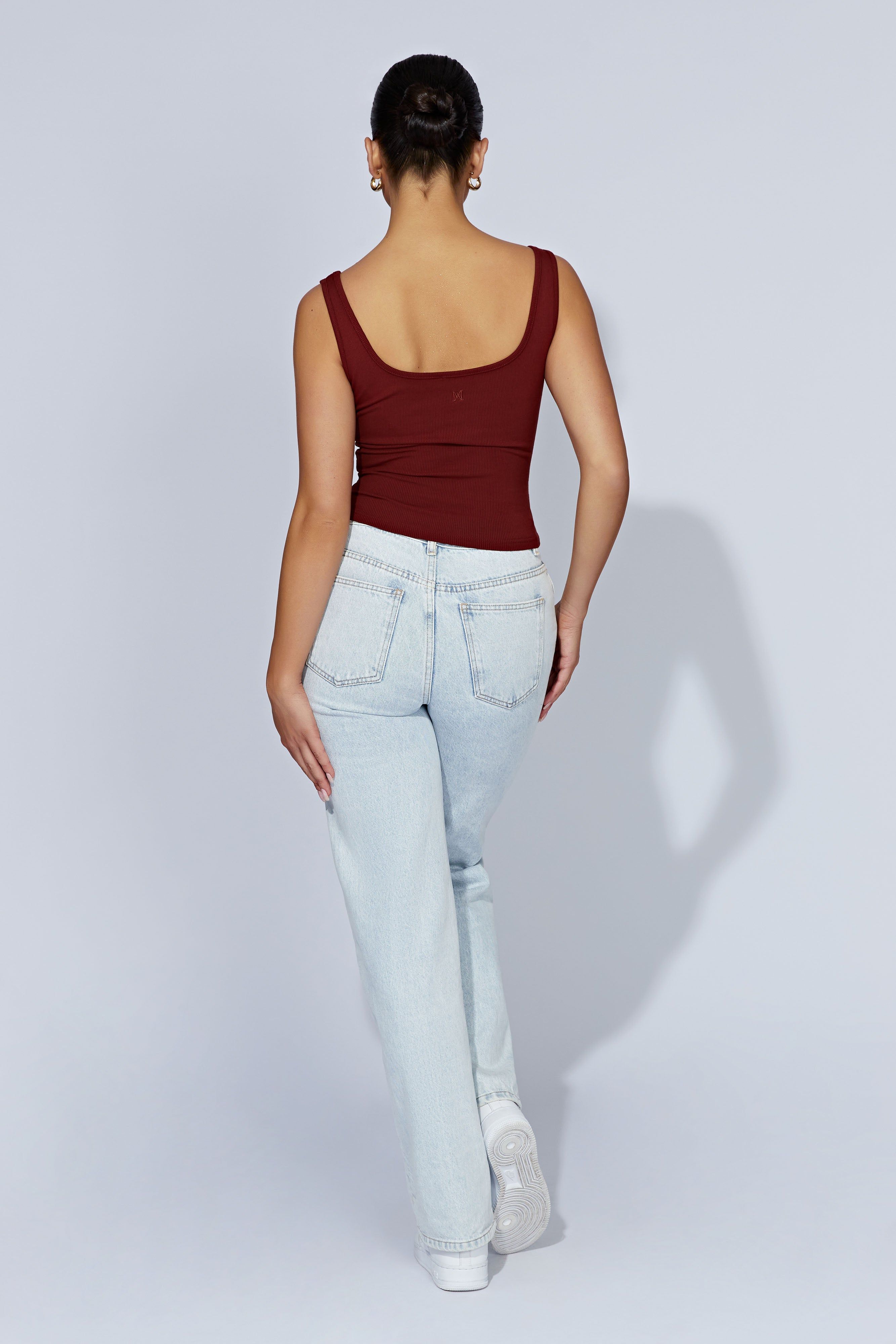 Meghan Square Neck Ribbed Top - Cherry Chocolate sold by Meshki product image thumbnail 3