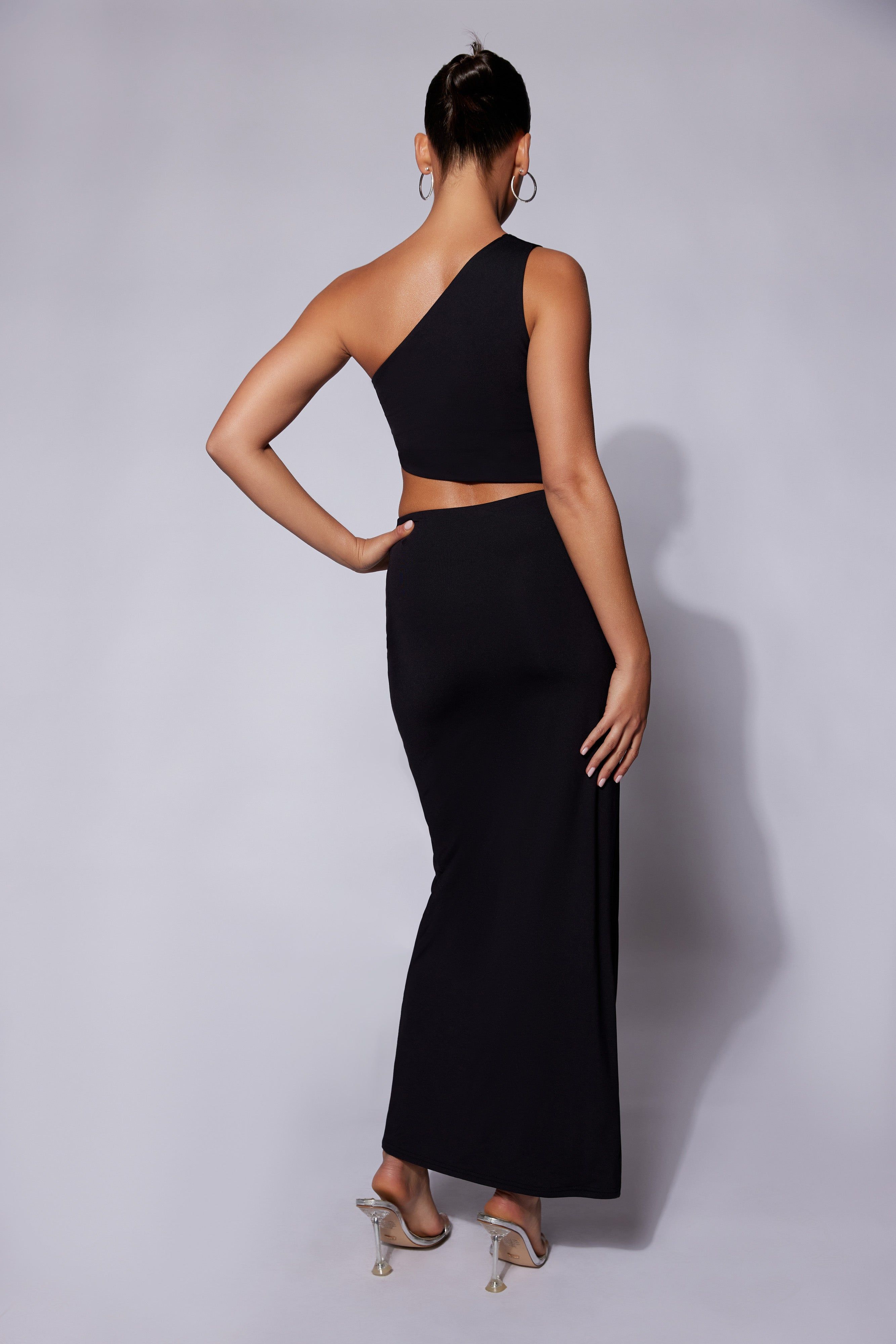 Margot One Shoulder Maxi Dress With Diamante Rope - Black sold by Meshki product image thumbnail 2