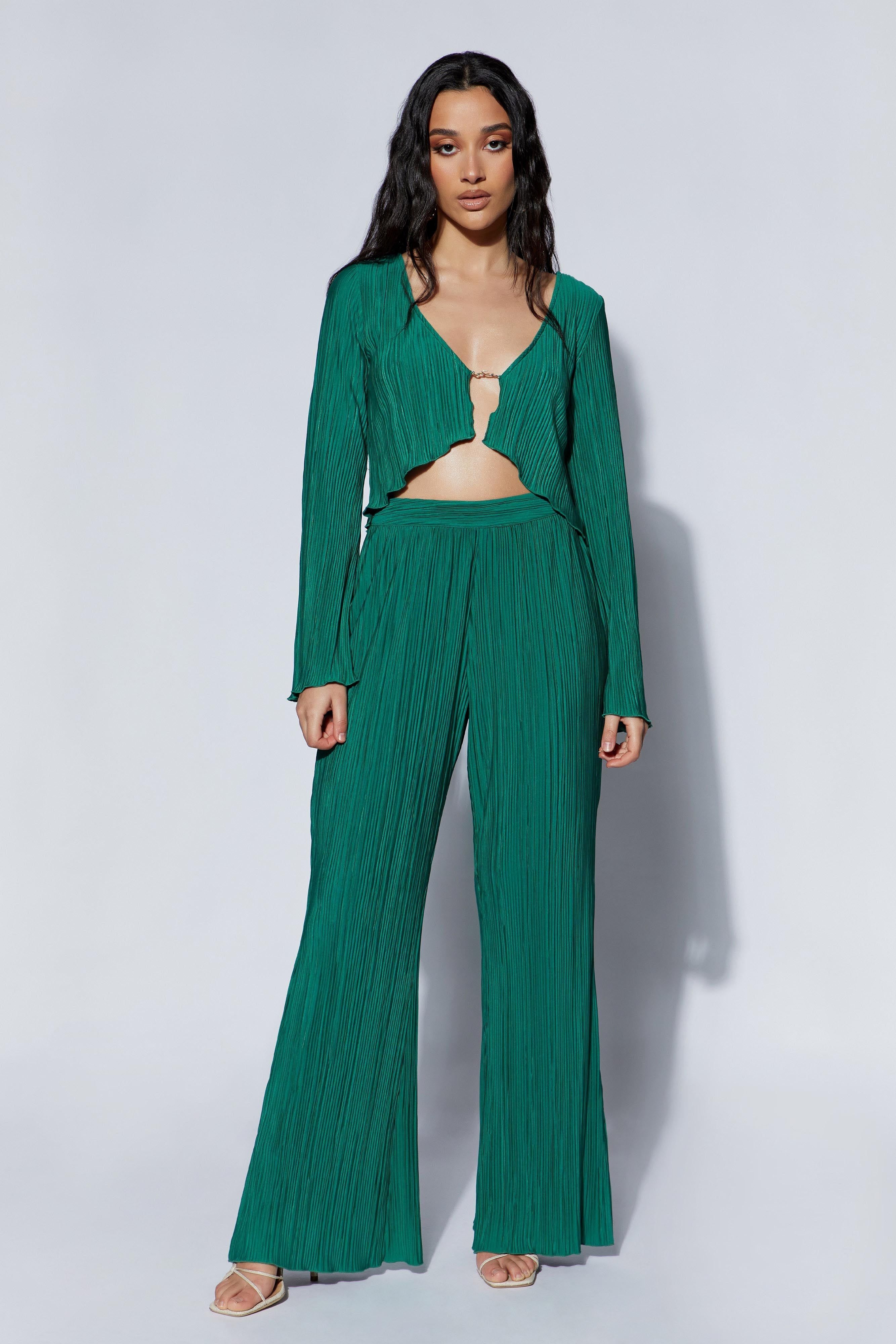 Mehru Crinkle Straight Leg Pant - Emerald sold by Meshki product image thumbnail 4