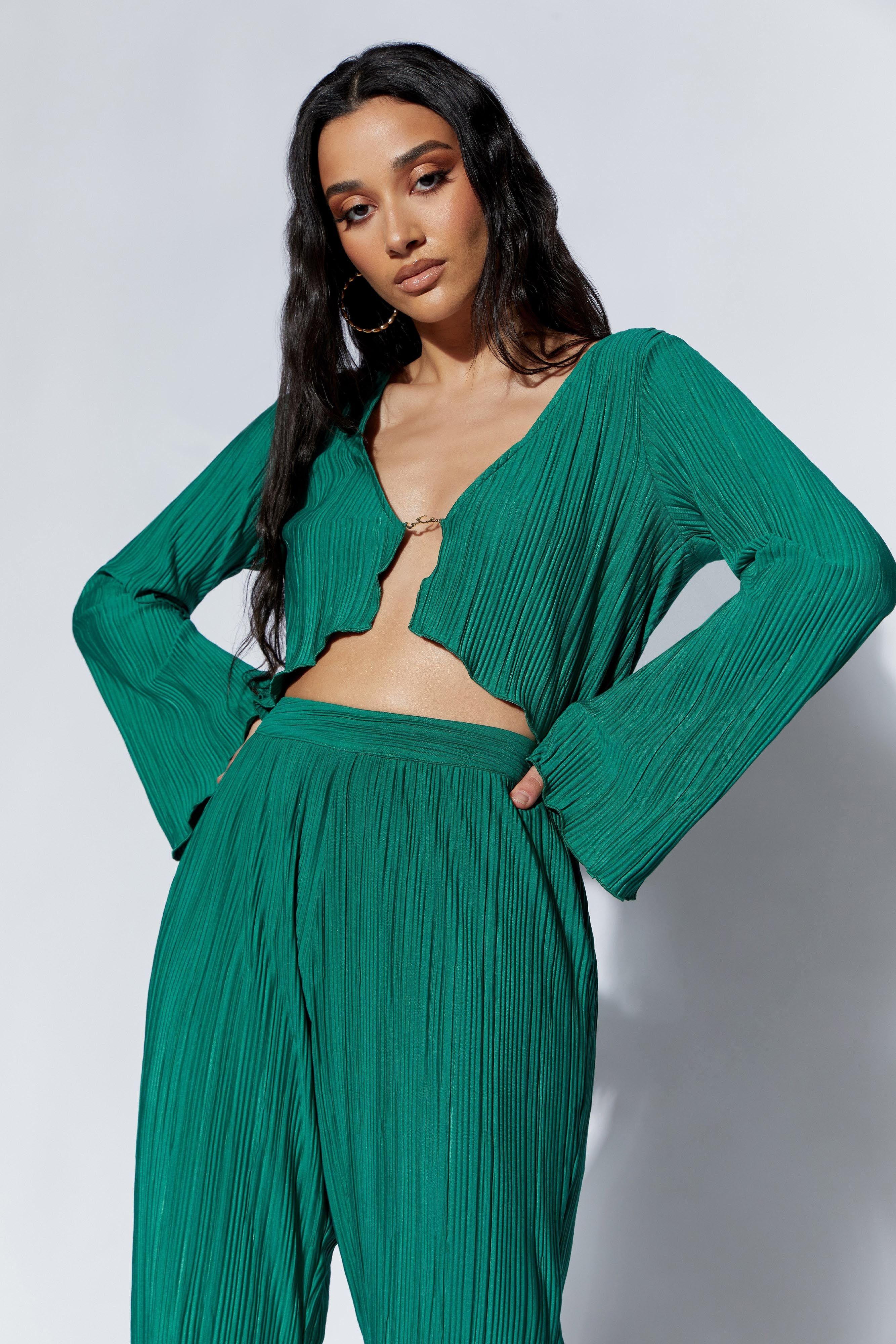 Mehru Crinkle Straight Leg Pant - Emerald sold by Meshki product image thumbnail 5