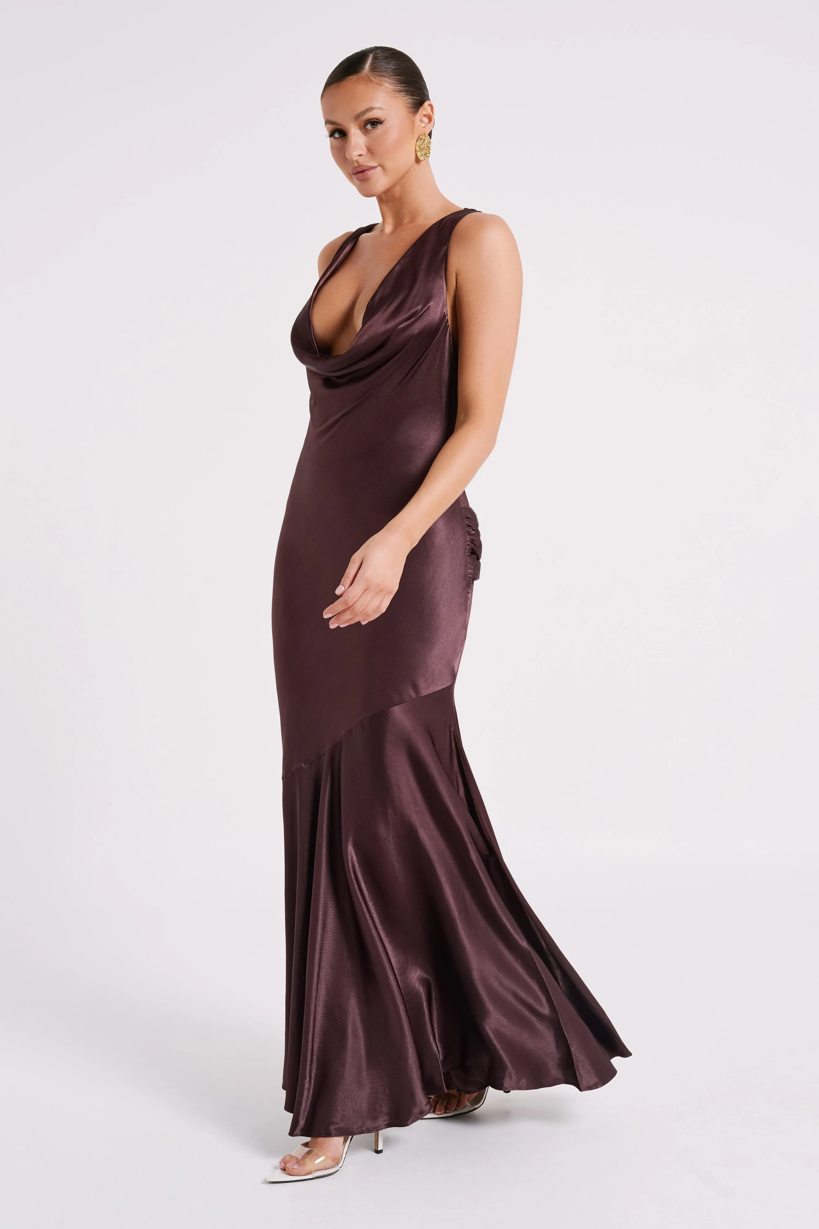 Ellison Satin Cowl Gown - Dark Chocolate sold by Meshki product image thumbnail 4