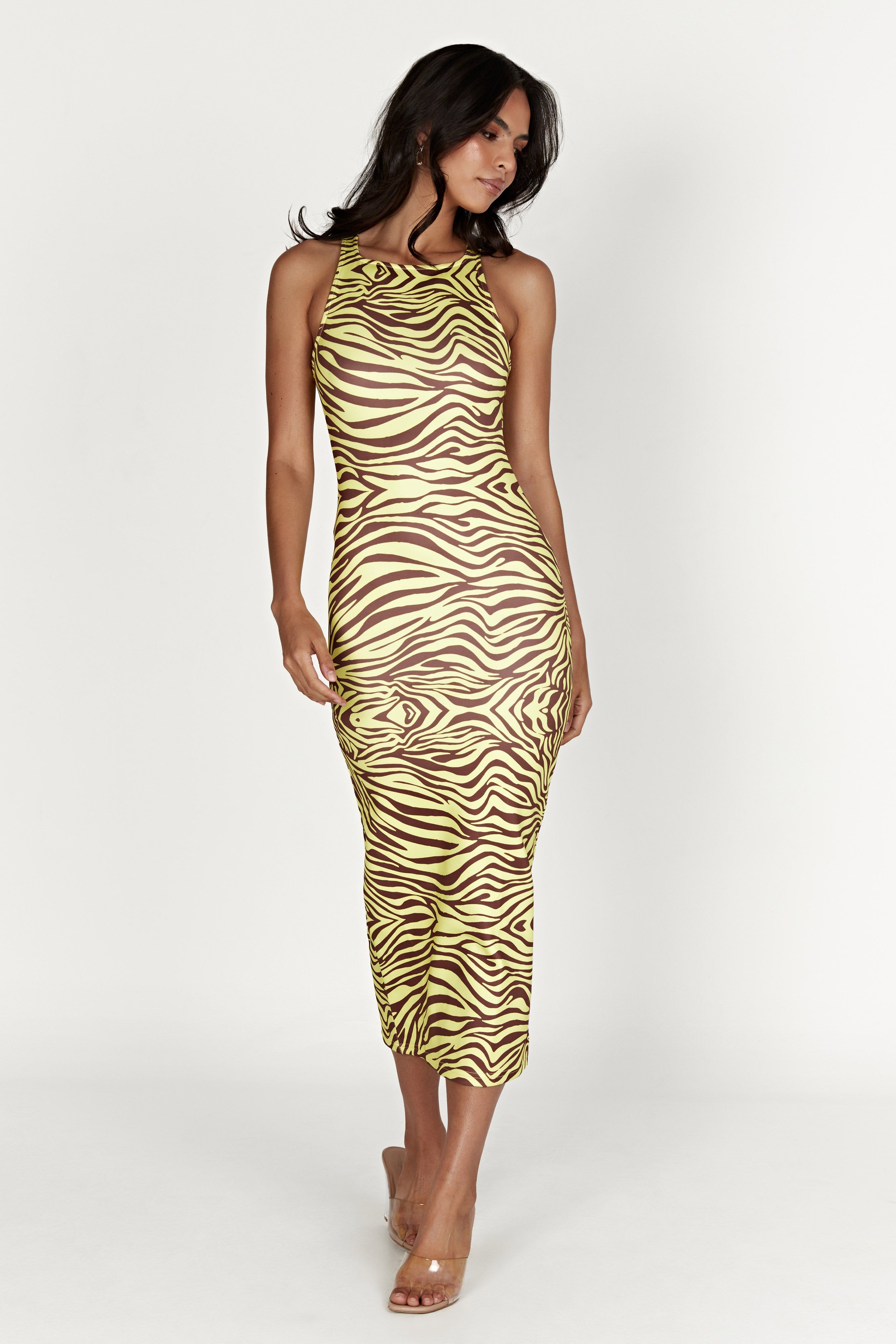 Lima Halter Neck Midi Dress - Zebra Print sold by Meshki product image thumbnail 4
