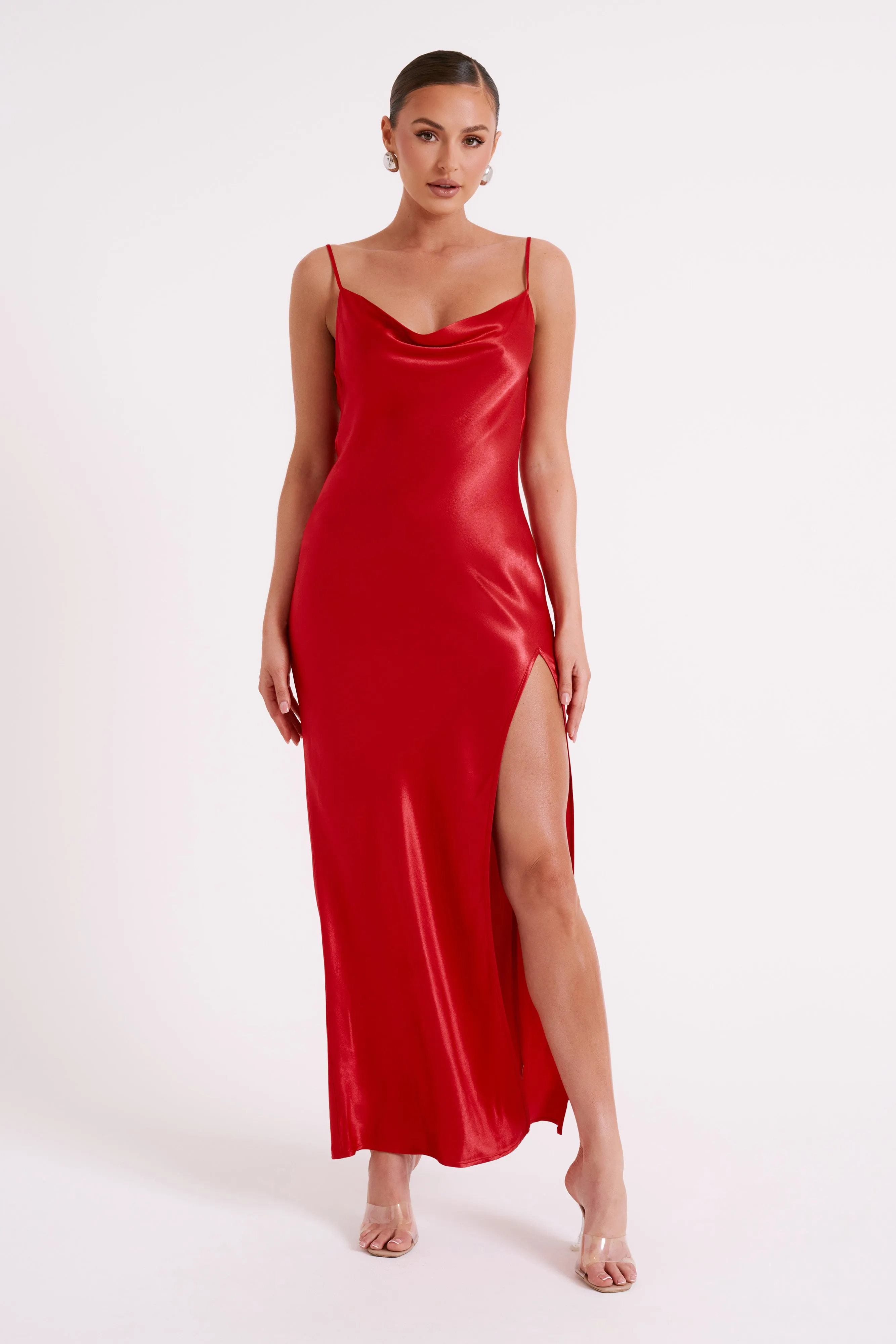 Jade Cowl Neck Backless Maxi Dress - Red sold by Meshki product image thumbnail 5