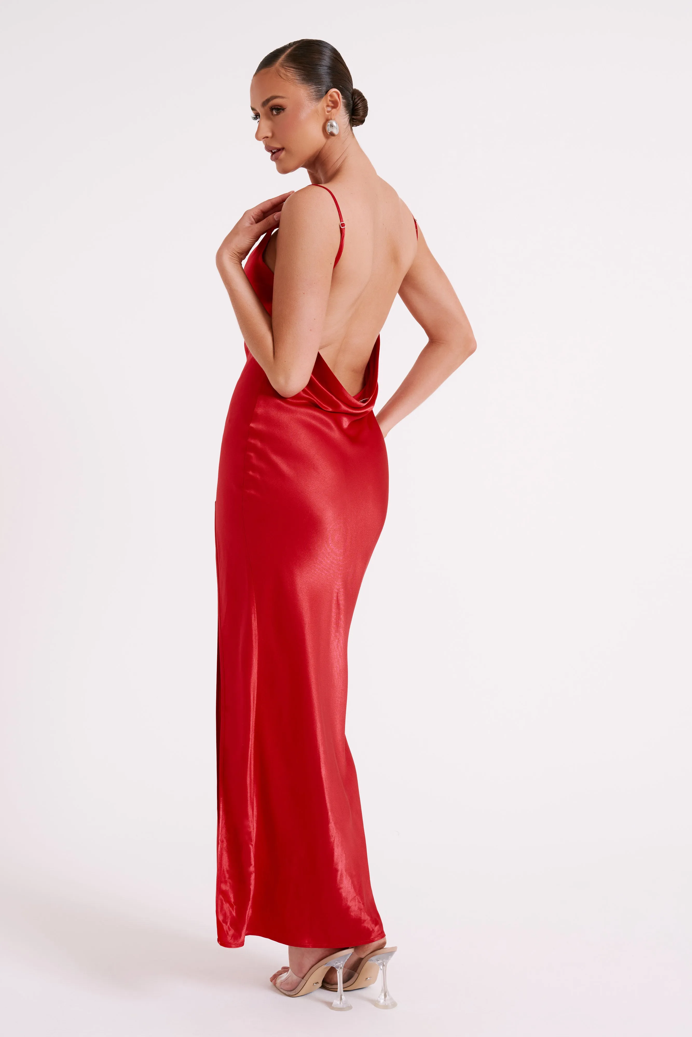 Jade Cowl Neck Backless Maxi Dress - Red sold by Meshki product image thumbnail 3