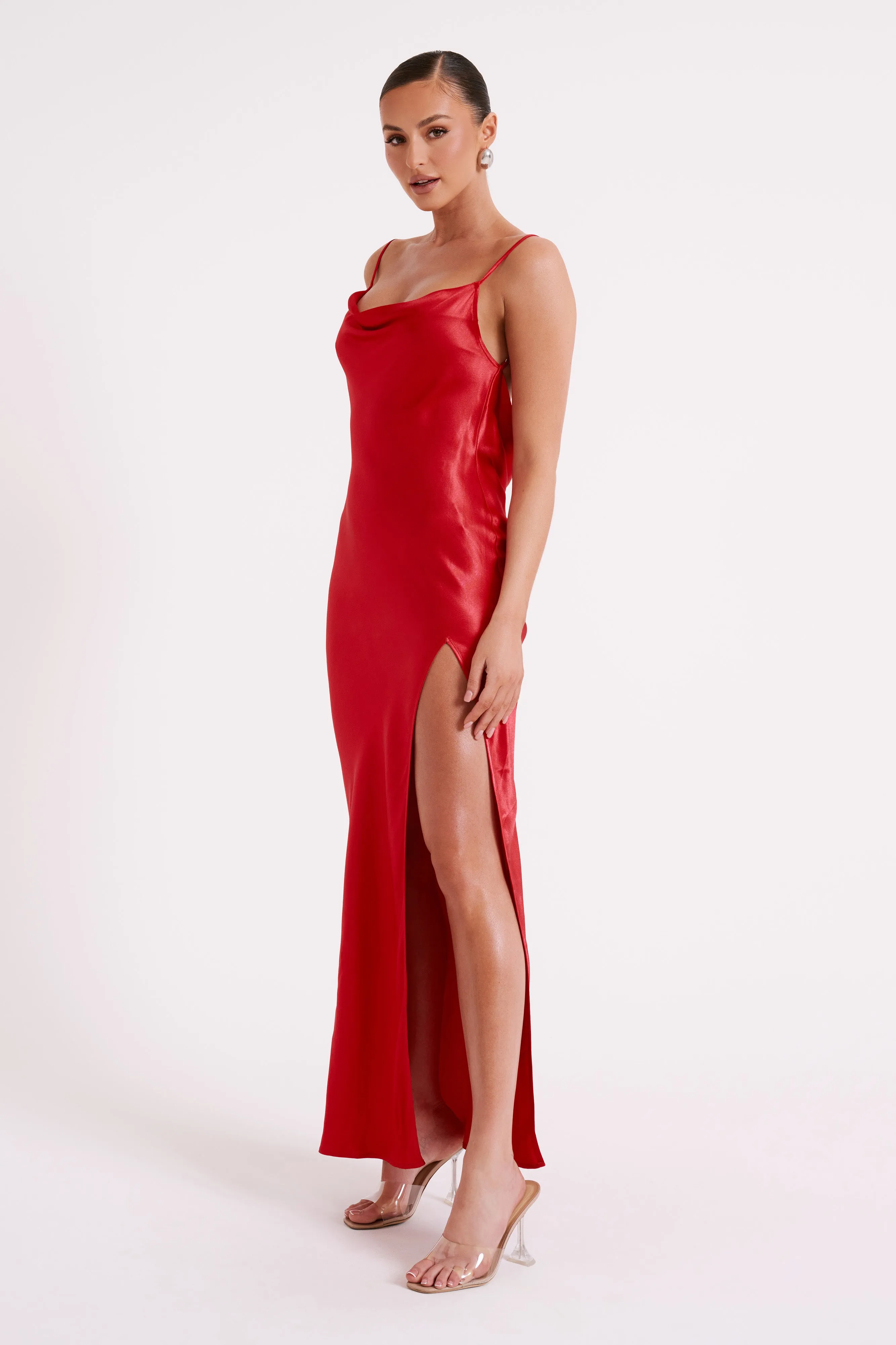 Jade Cowl Neck Backless Maxi Dress - Red sold by Meshki product image thumbnail 4