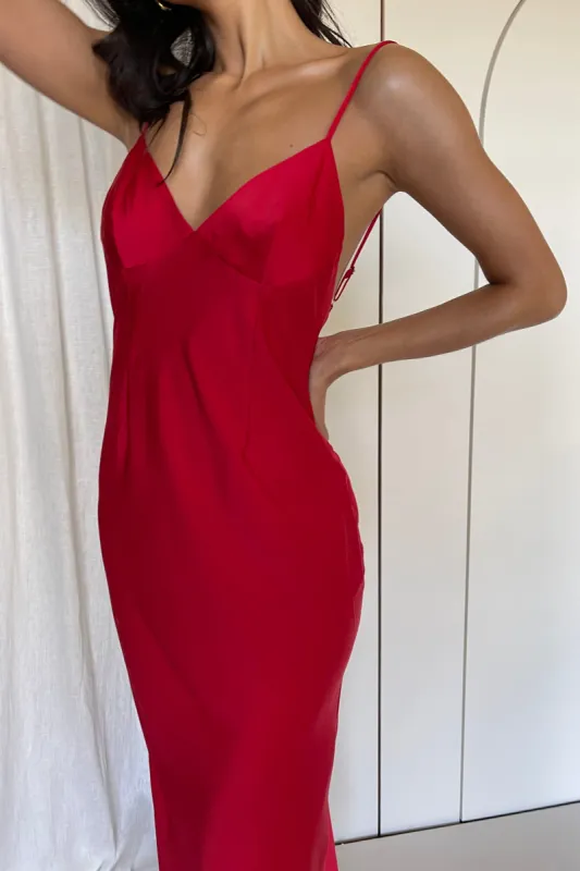 Baily Satin Maxi Dress - Red sold by Meshki
