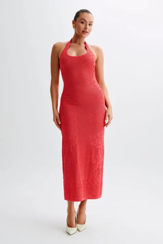 Patrizia Knit Halter Maxi Dress - Pomegranate sold by Meshki