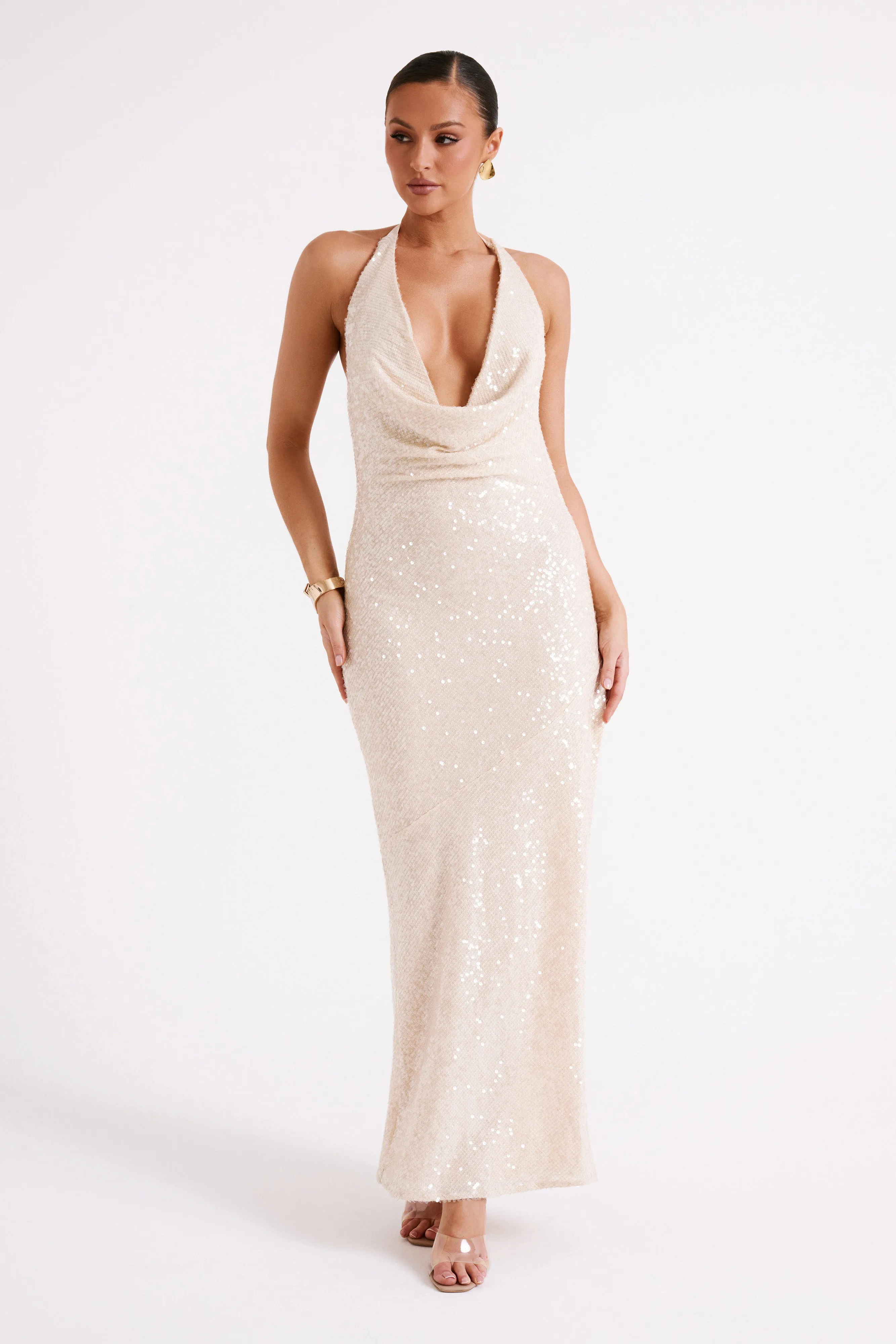 Blakely Halter Sequin Maxi Dress - Cream sold by Meshki product image thumbnail 5