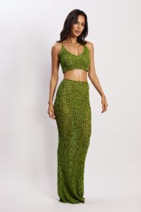 Rosella Crochet Maxi Skirt - Green sold by Meshki