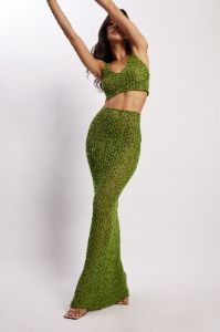 Rosella Crochet Maxi Skirt - Green sold by Meshki