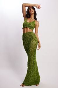 Rosella Crochet Maxi Skirt - Green sold by Meshki