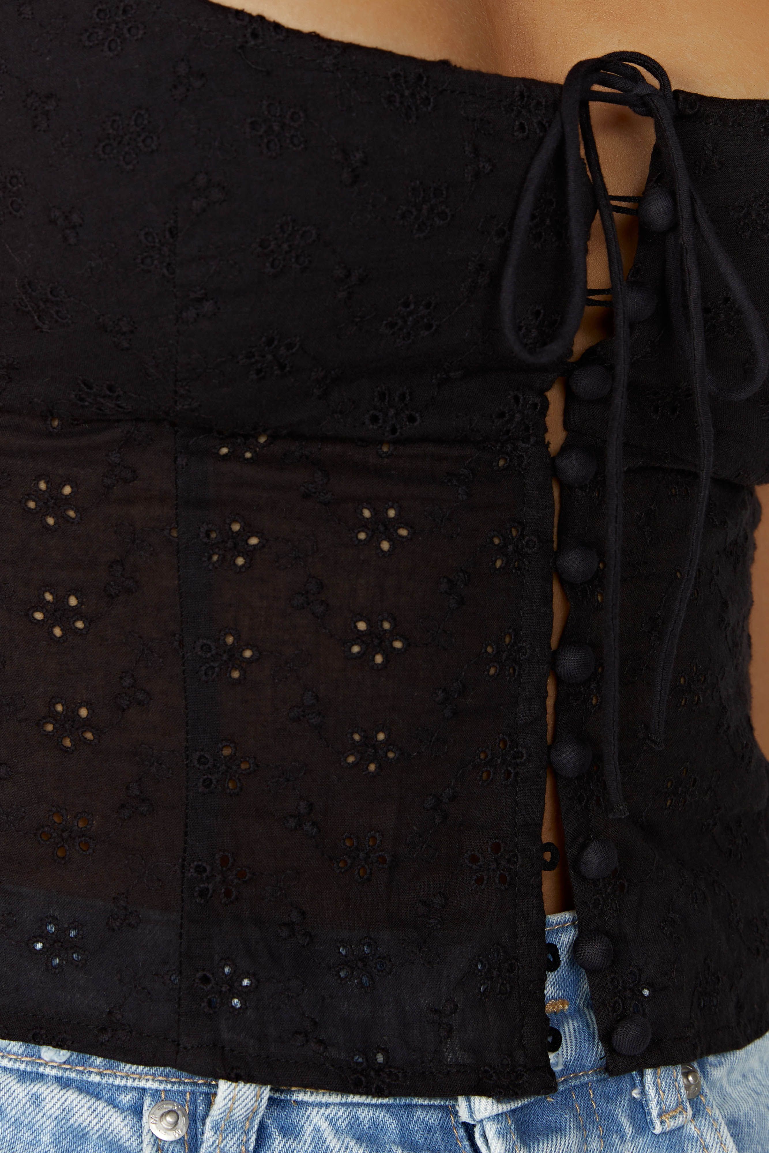 Cressida Cotton Anglaise Puff Sleeve Top - Black sold by Meshki product image thumbnail 2