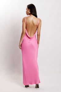 Jade Cowl Neck Backless Maxi Dress - Pink sold by Meshki