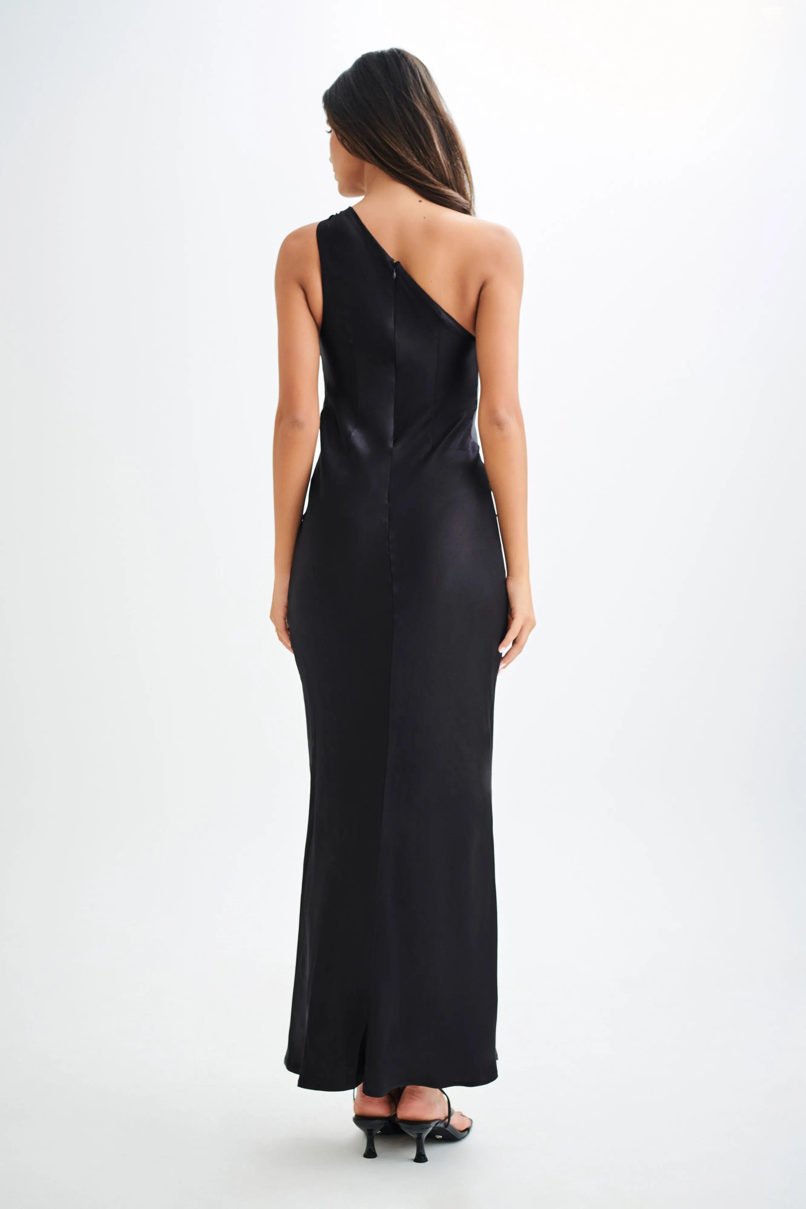 Camille One Shoulder Satin Maxi Dress - Black sold by Meshki product image thumbnail 2