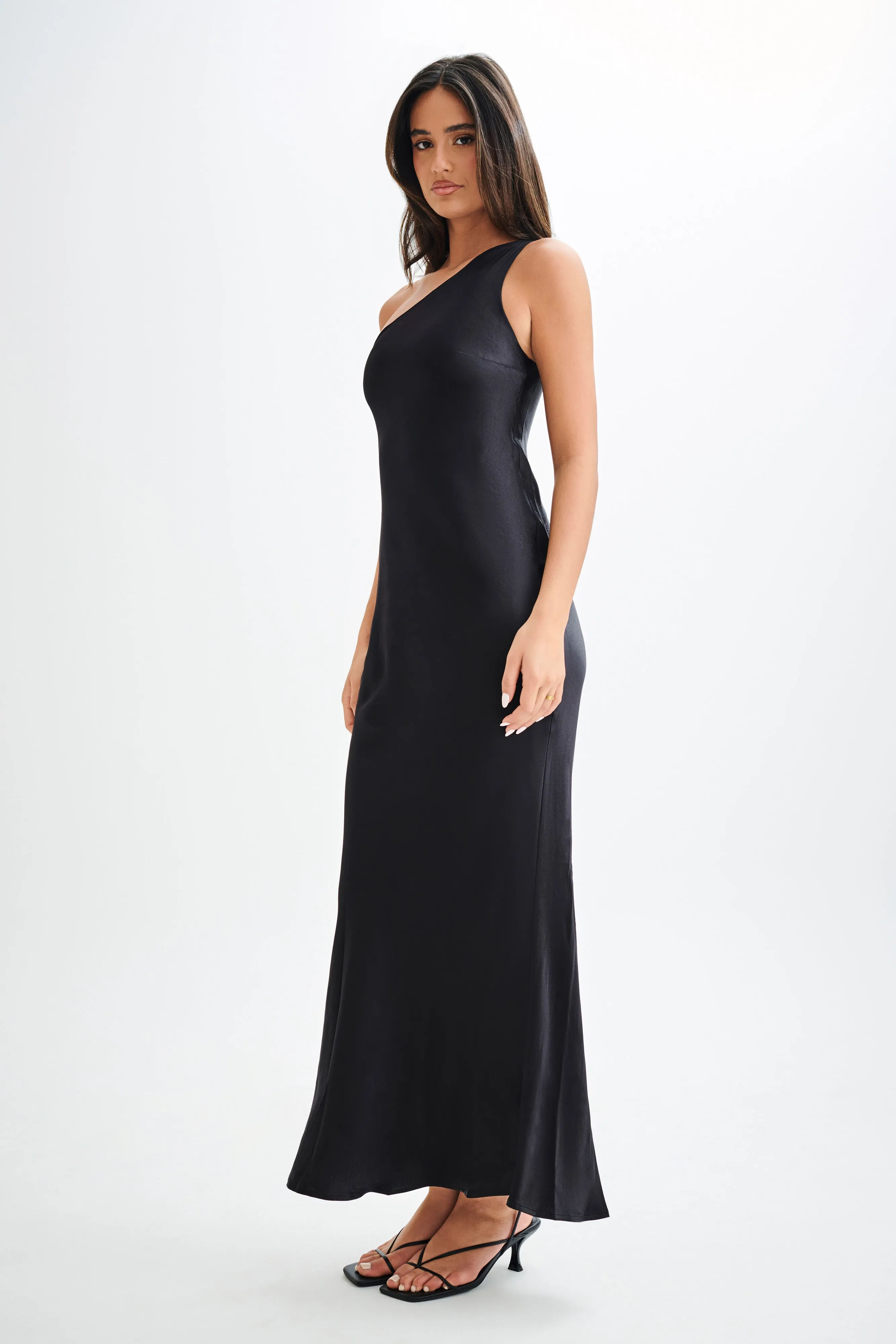 Camille One Shoulder Satin Maxi Dress - Black sold by Meshki product image thumbnail 4