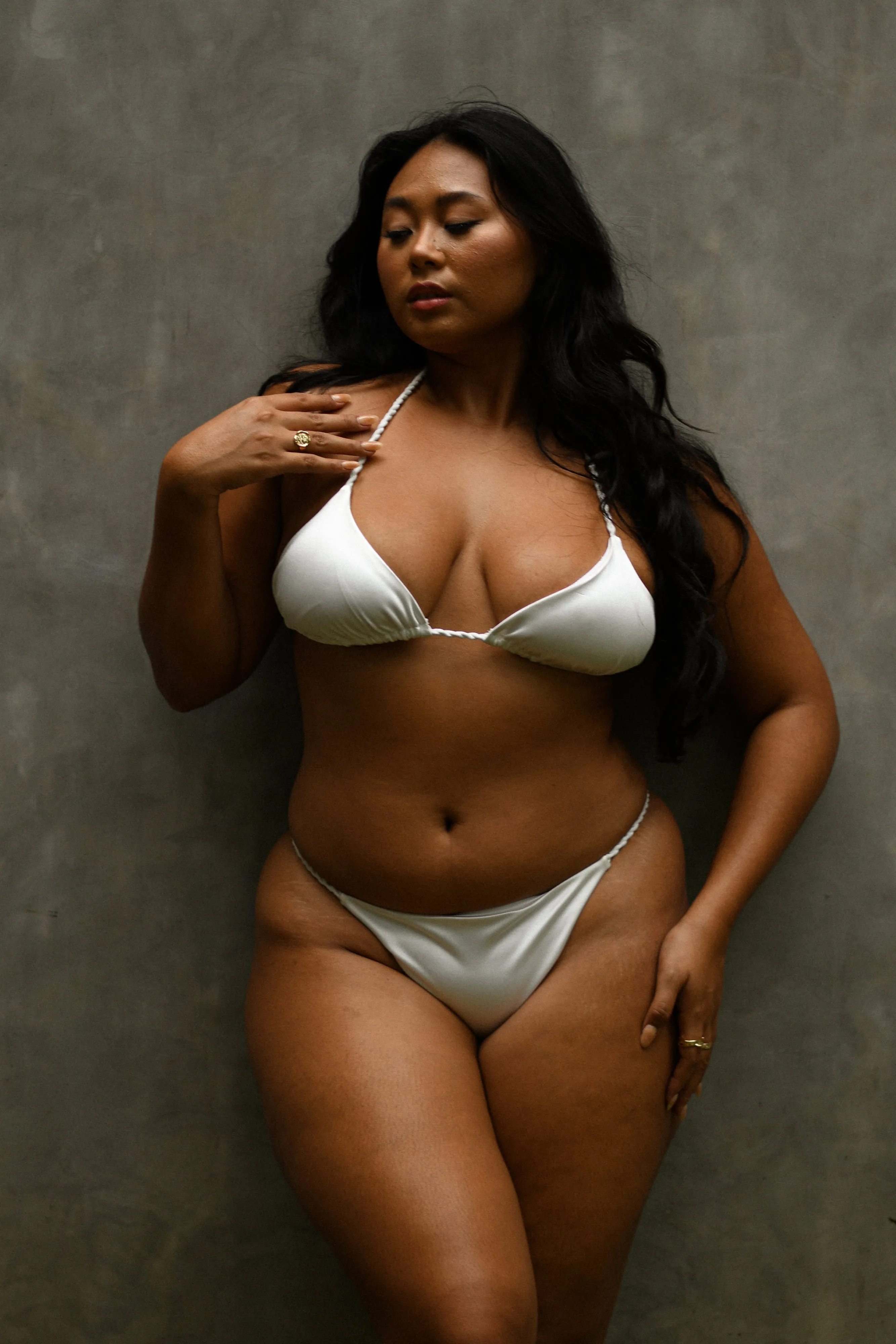Sachi Triangle Bikini Top With Braided Ties - Ivory sold by Meshki product image thumbnail 4