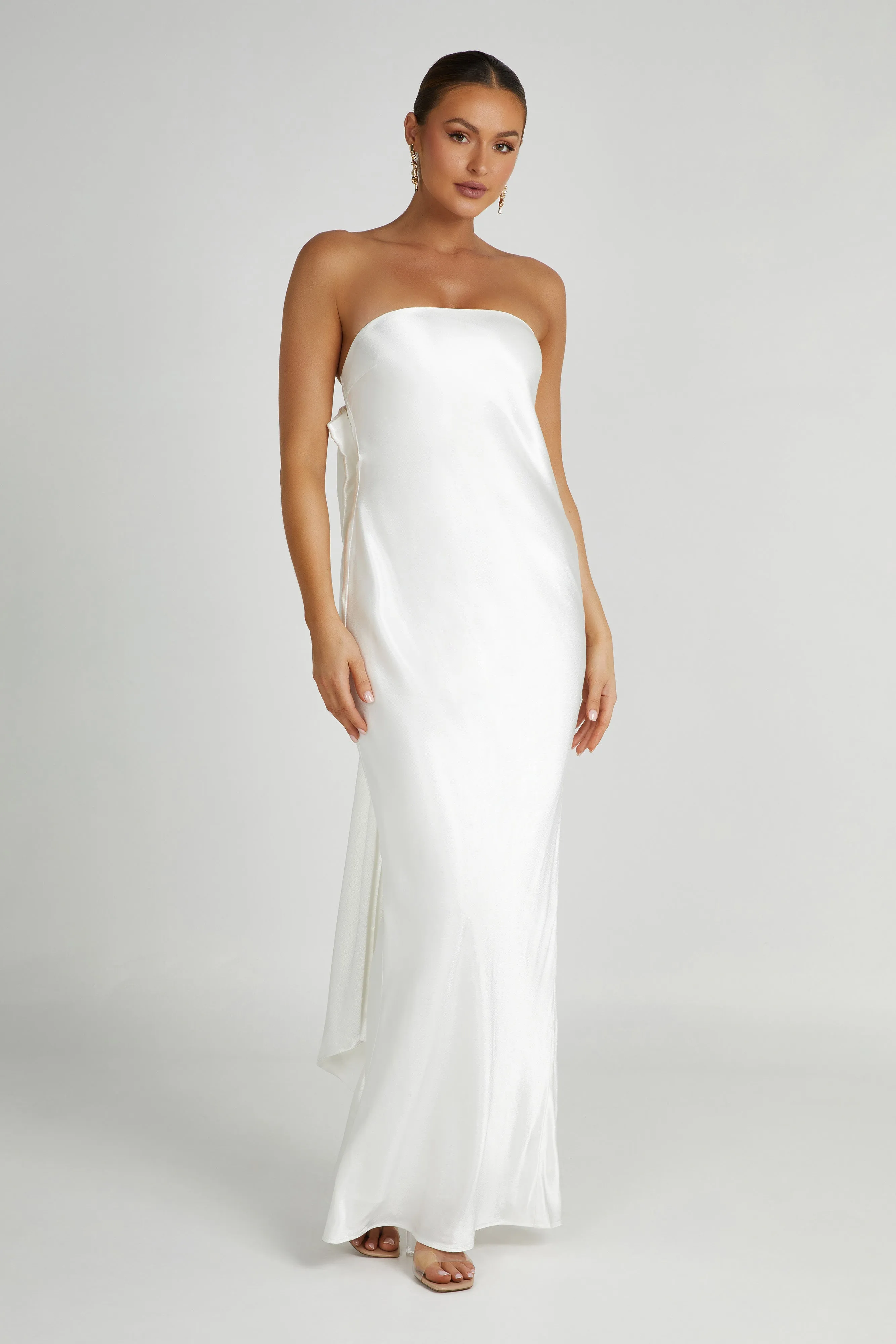 Rochelle Bow Back Satin Maxi Dress - White sold by Meshki product image thumbnail 3