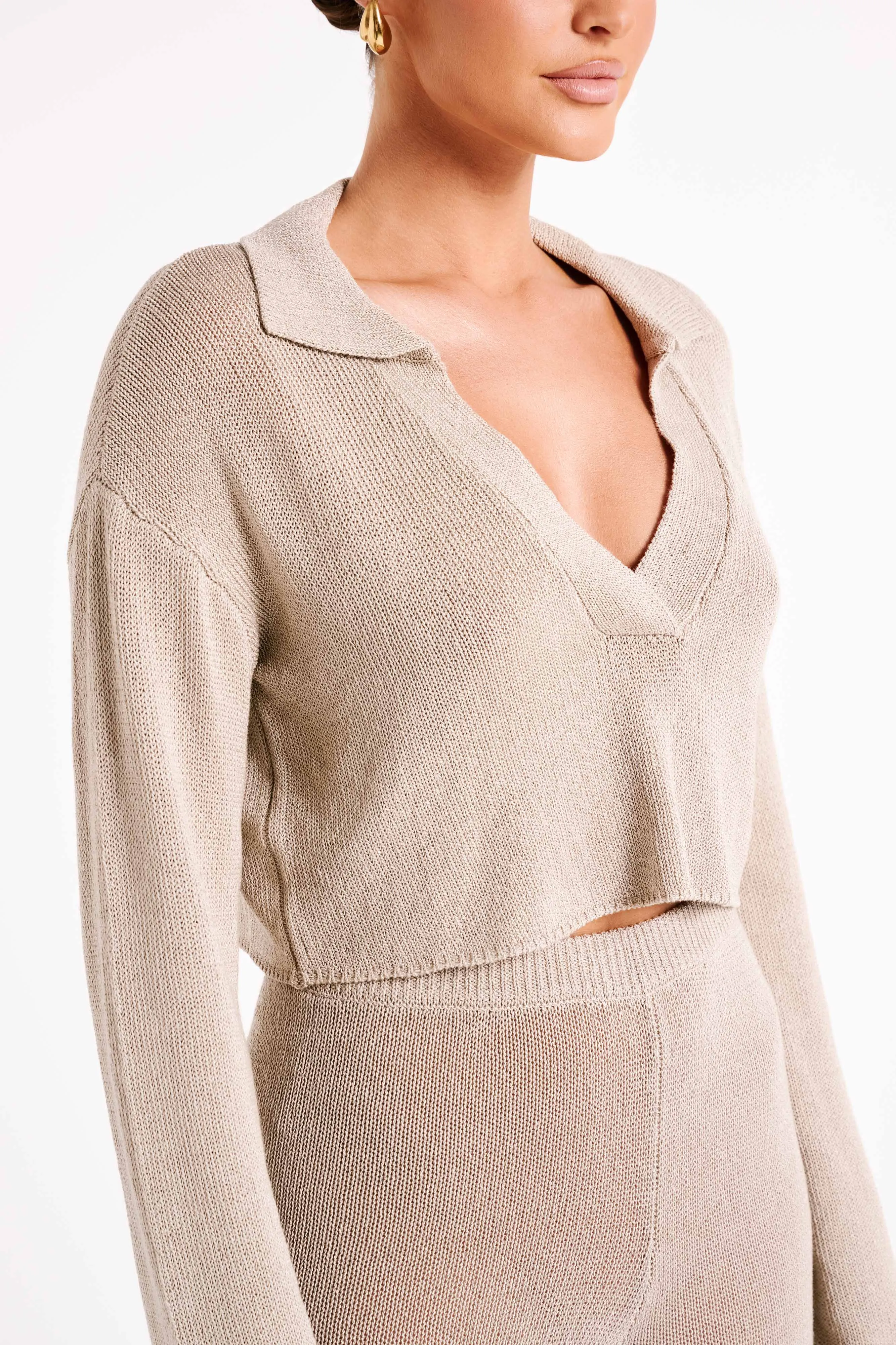 Carlota Collared Knit Jumper - Taupe sold by Meshki product image thumbnail 2
