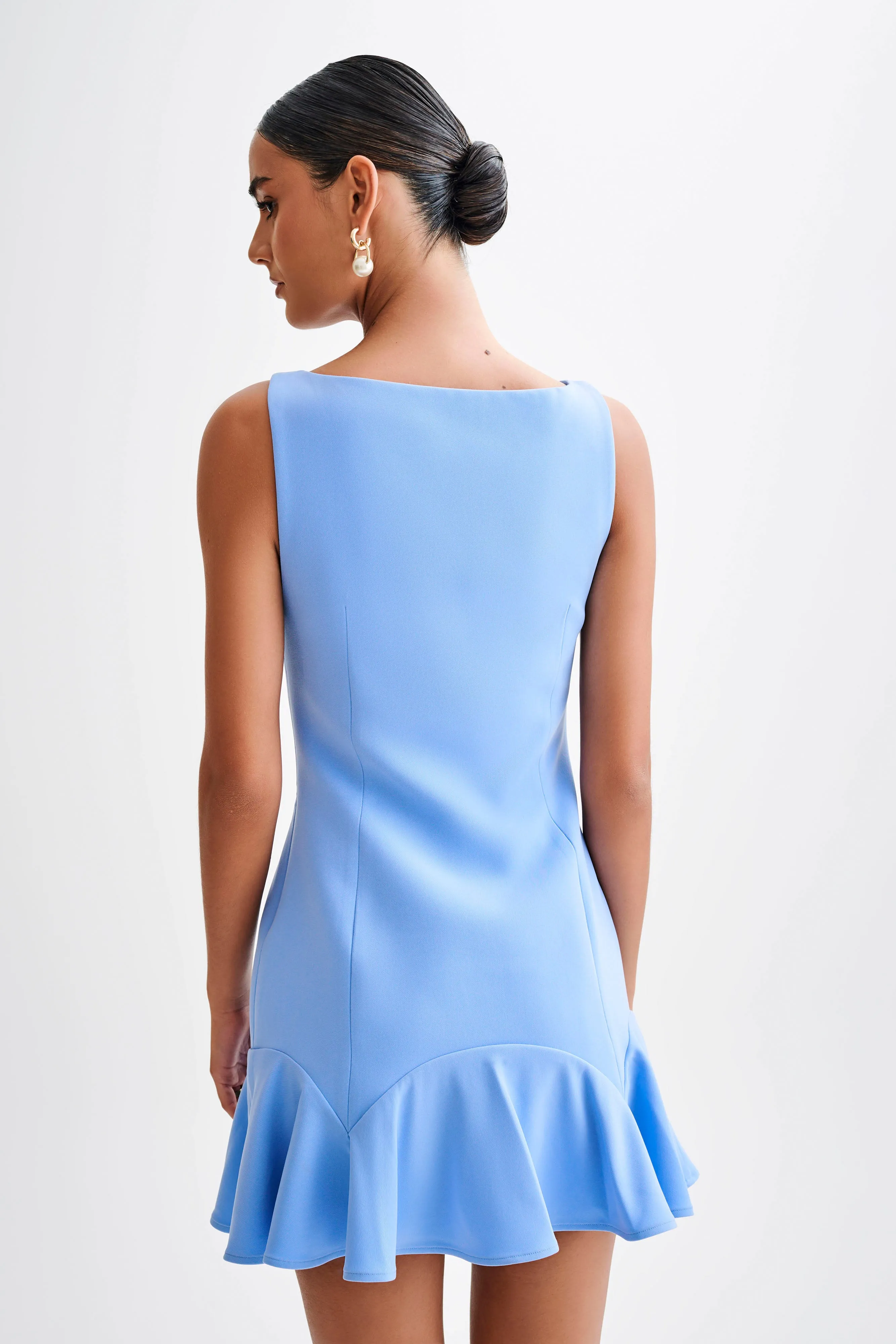 Leonora Sleeveless Suiting Mini Dress With Ruffle - Iris Blue sold by Meshki product image thumbnail 2