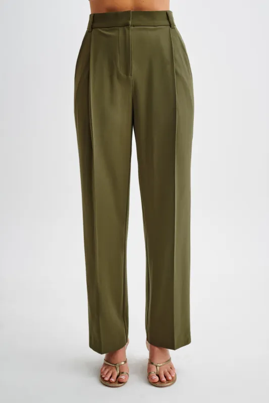 Amelie Suiting Straight Leg Pants - Military Olive sold by Meshki