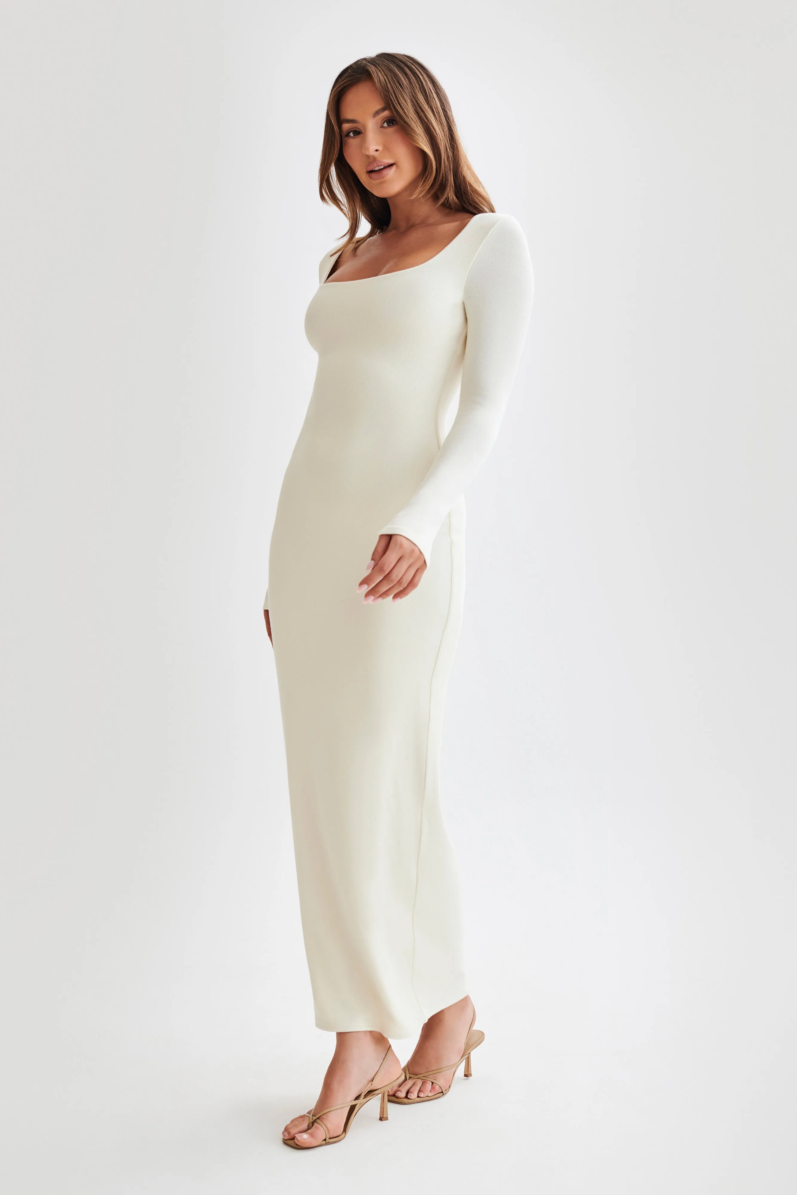 Vanessa Modal Long Sleeve Midi Dress - Bone sold by Meshki product image thumbnail 5