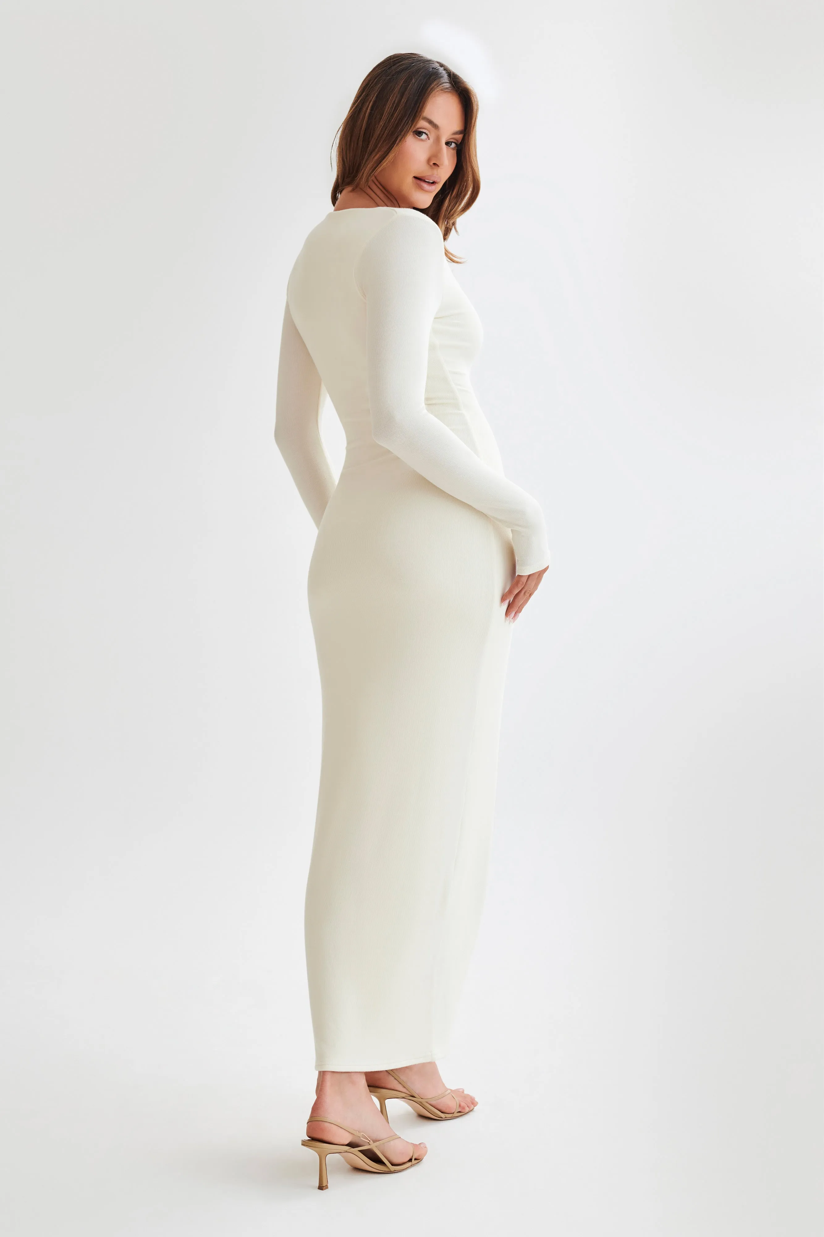 Vanessa Modal Long Sleeve Midi Dress - Bone sold by Meshki product image thumbnail 3