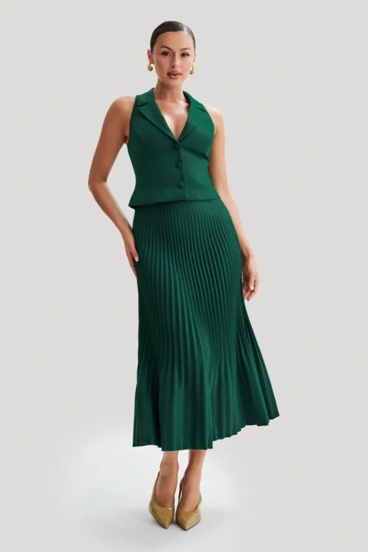 Twyla Pleated Suiting Maxi Skirt - Forest Green sold by Meshki