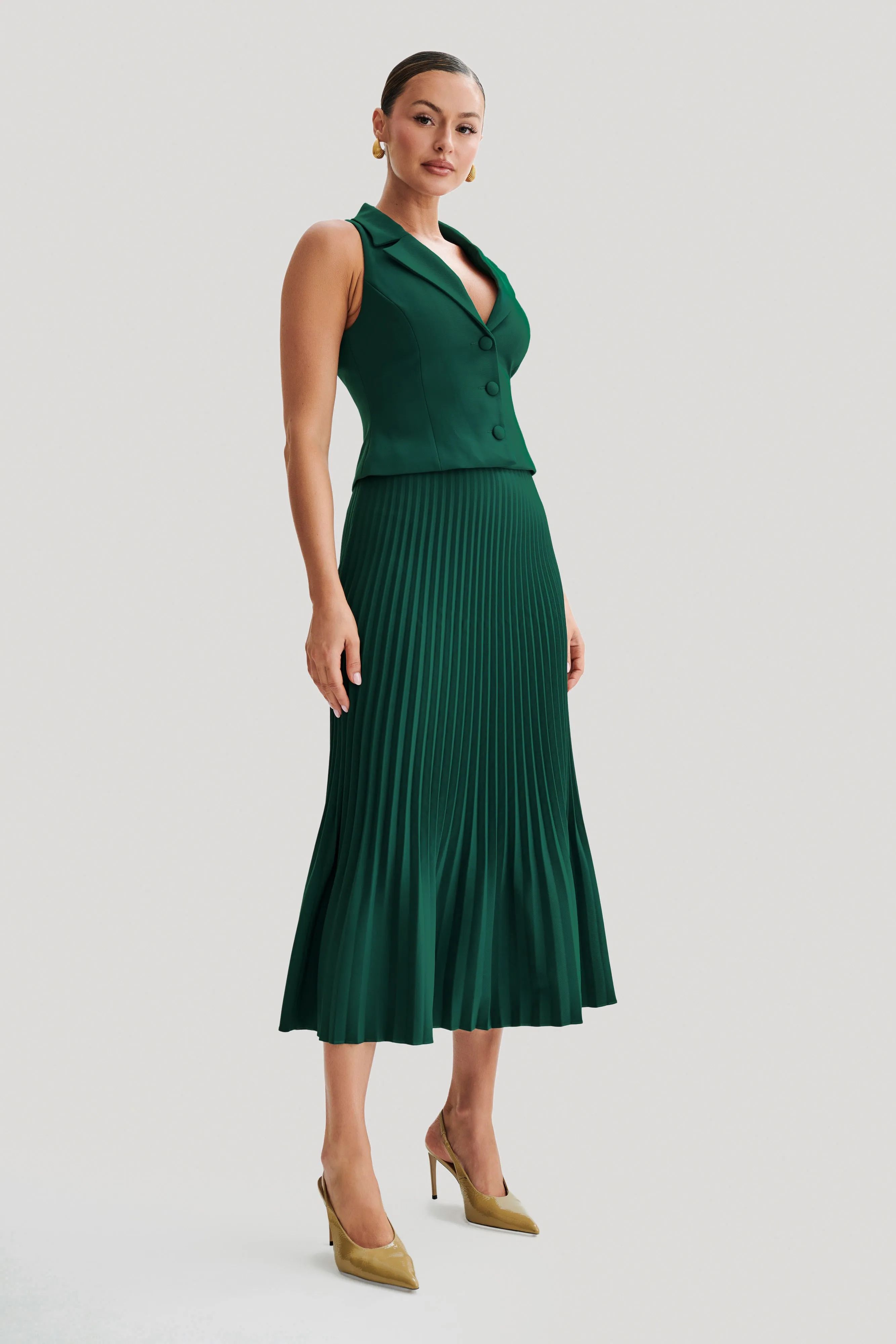Twyla Pleated Suiting Maxi Skirt - Forest Green sold by Meshki product image thumbnail 5